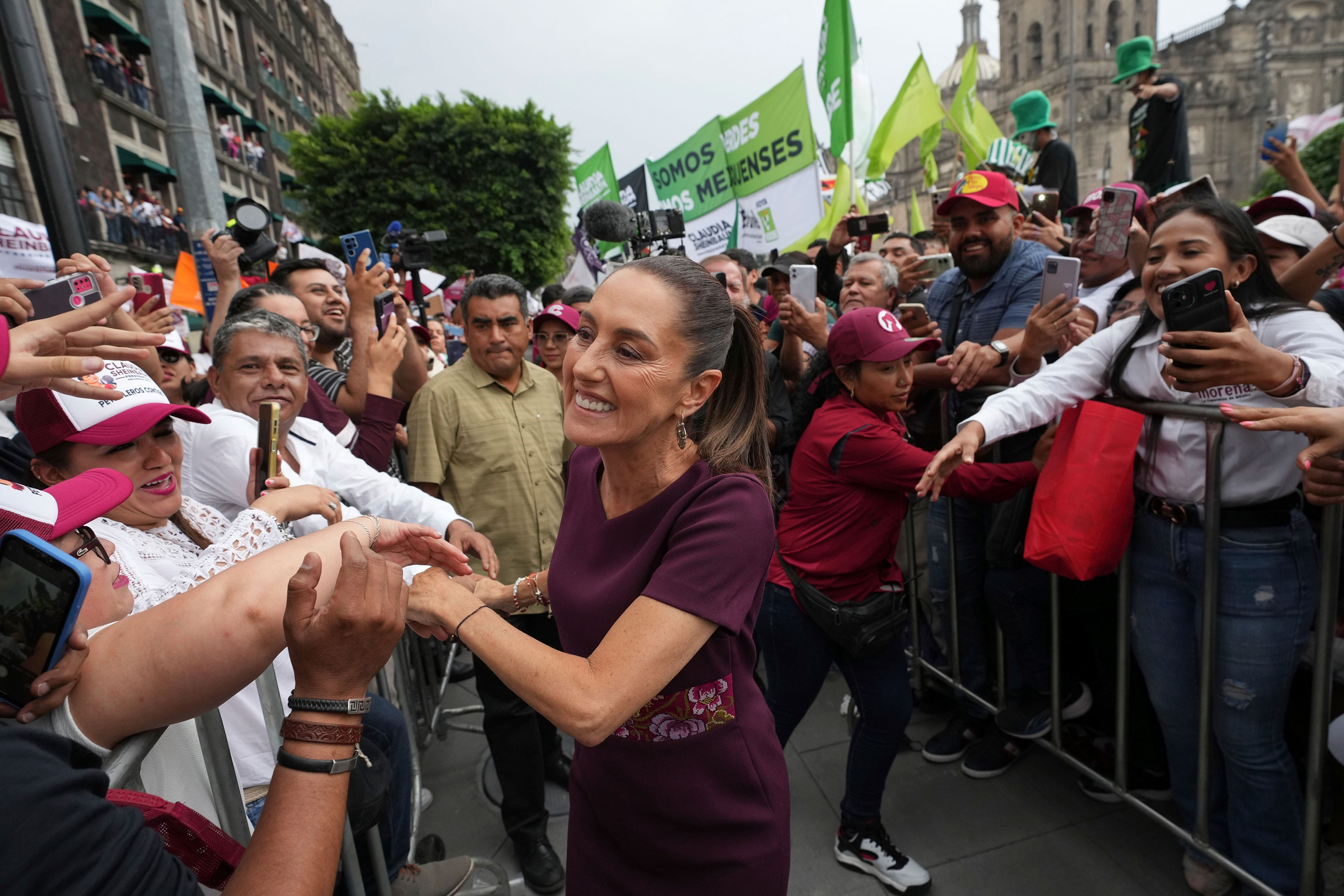 Presidential candidate Claudia Sheinbaum arrives at her closing campaign rally at the Zocalo in Mexico City on May 29. 
