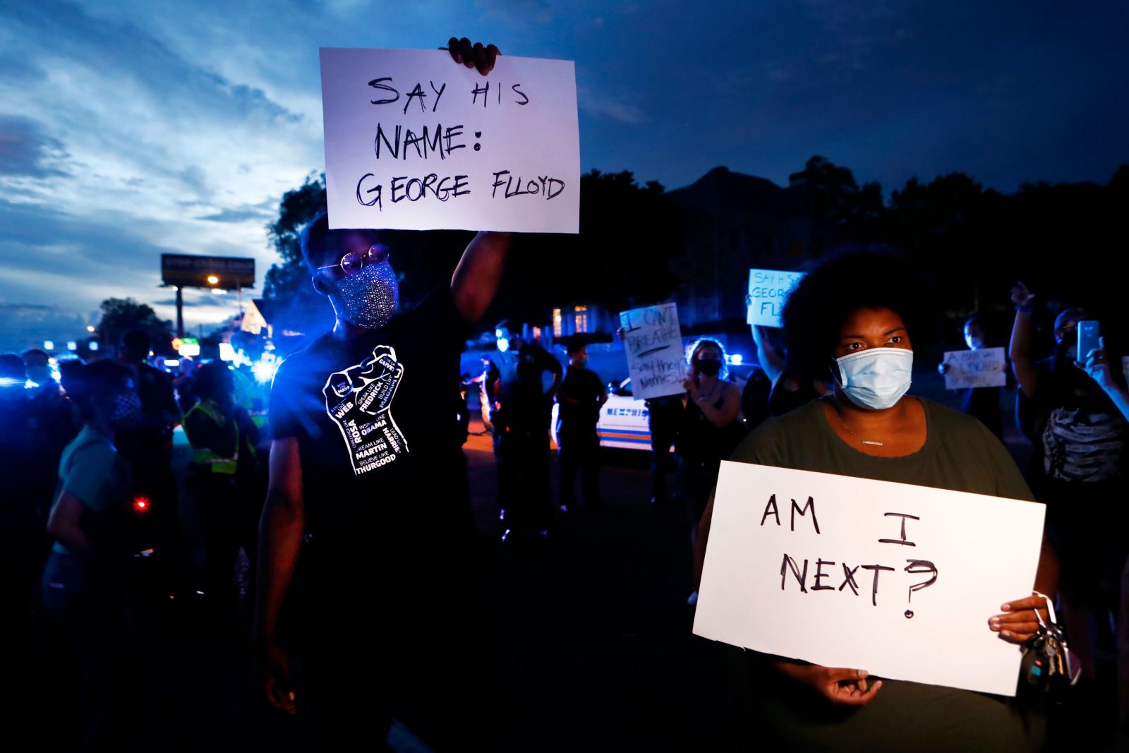 A group of demonstrators gather in Midtown Memphis, Tennessee, to protest the recent death of George Floyd on Wednesday.