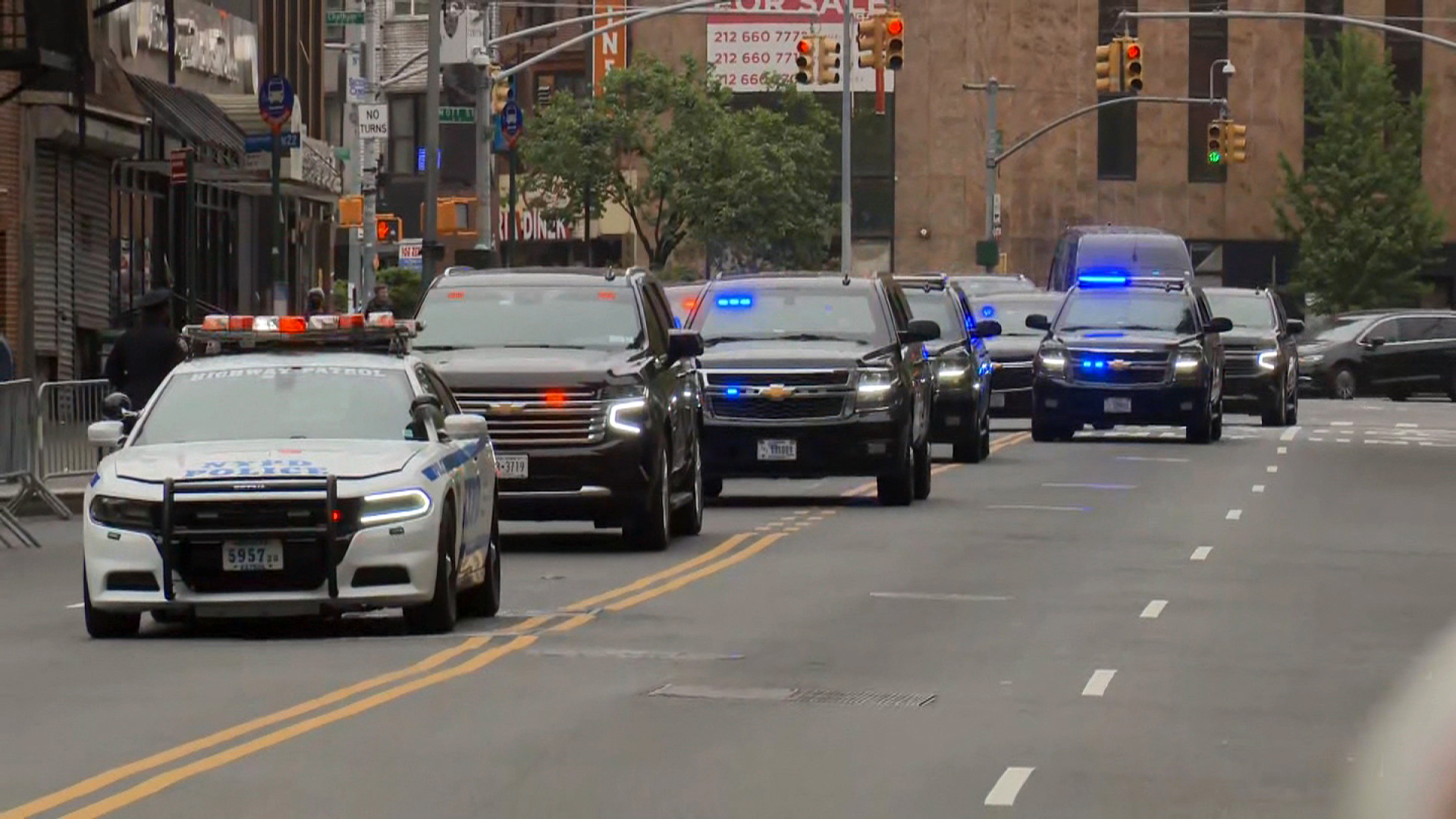 Former President Donald Trump's motorcade arrives at court in Manhattan on Tuesday.