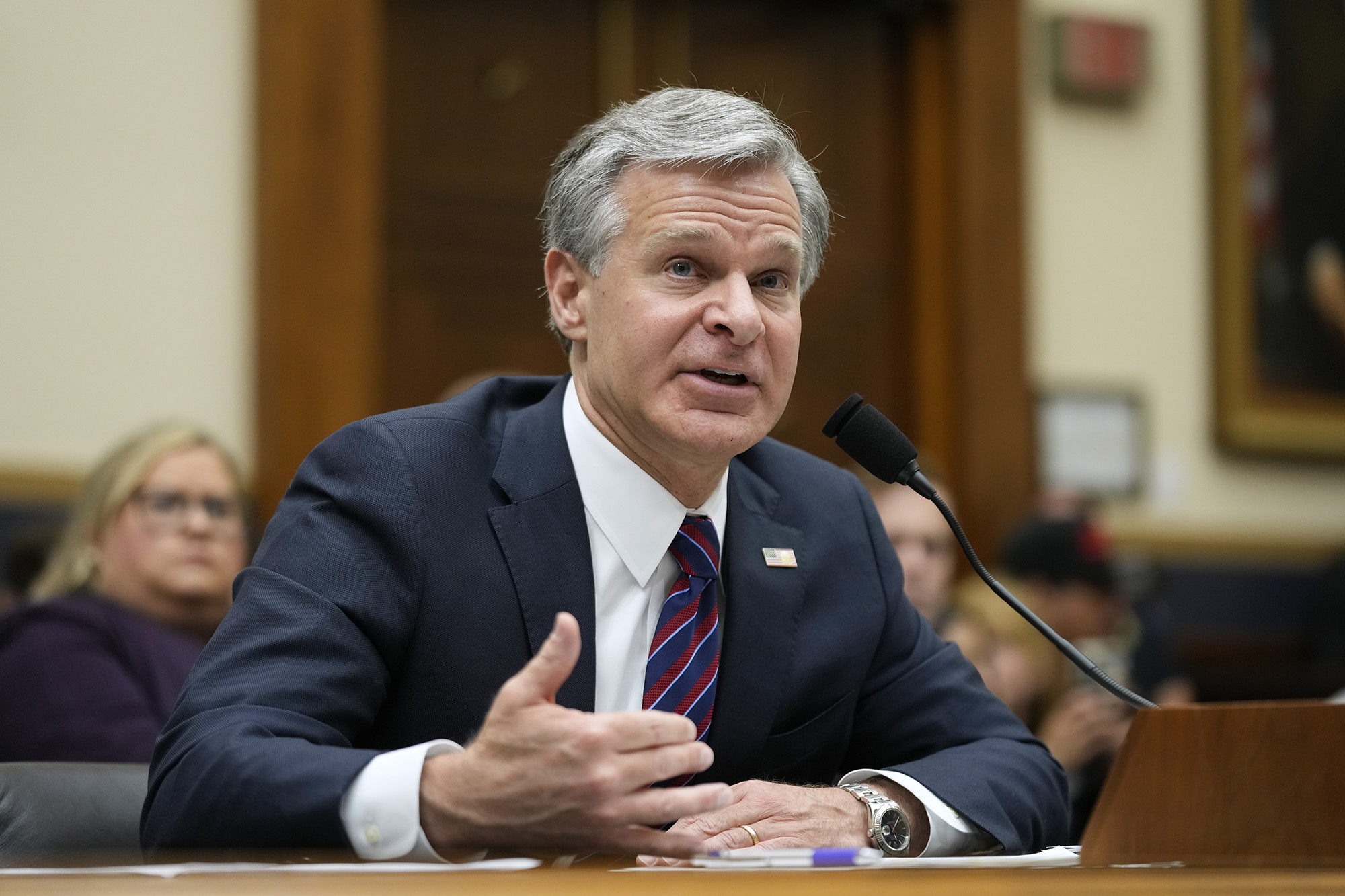 FBI Director Christopher Wray testifies before a House Committee on the Judiciary oversight hearing on Capitol Hill in Washington, on July 12.
