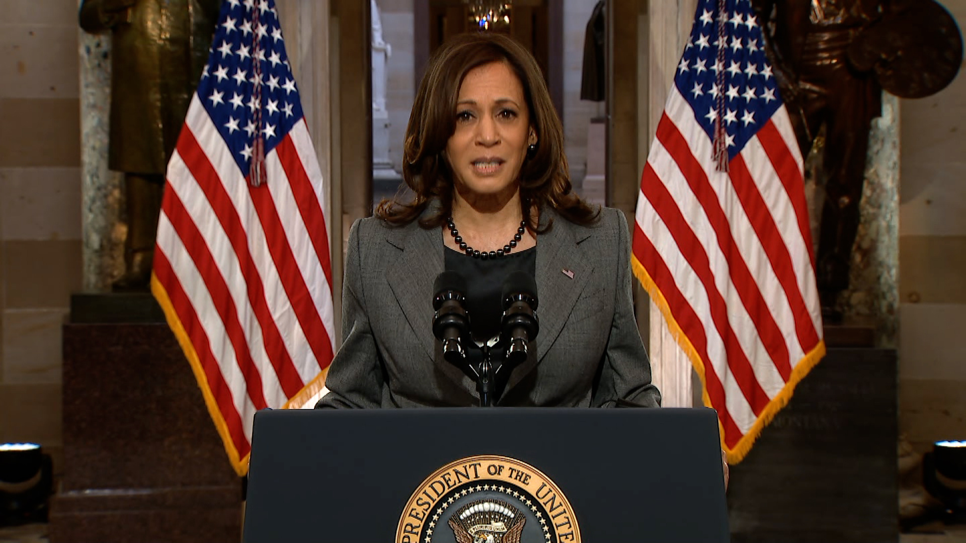 Vice President Kamala Harris delivers a speech on Thursday.