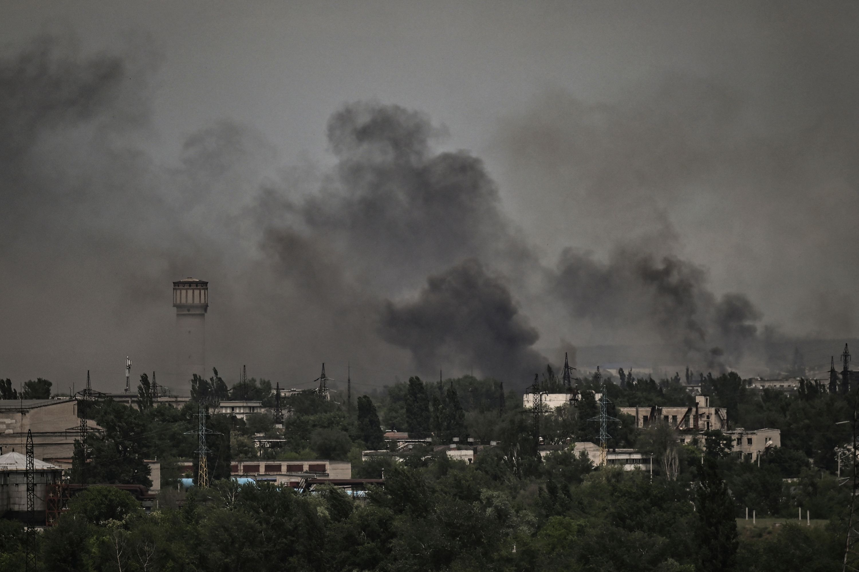 Smoke and dirt rise in the city of Severedonetsk, the eastern Ukrainian region of Donbas, on Thursday.