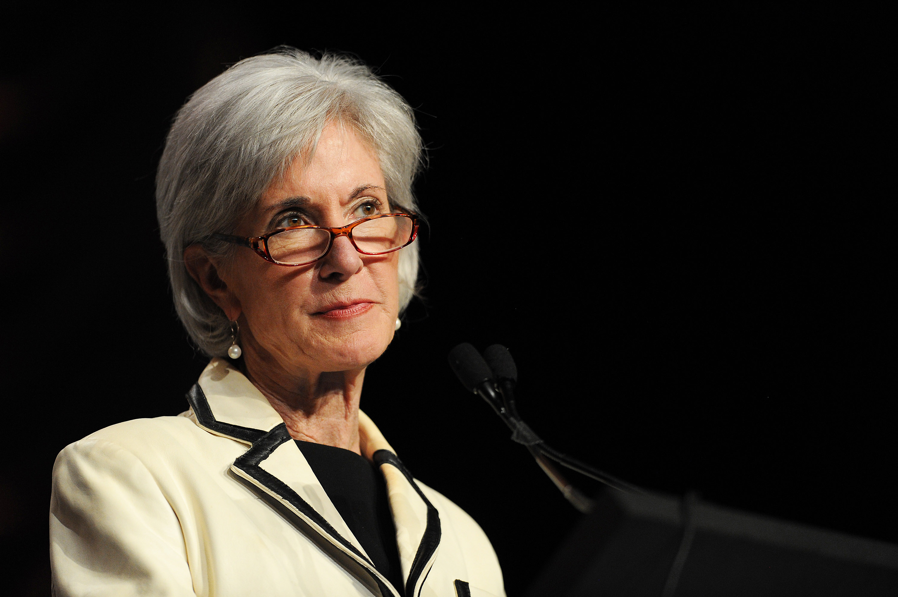 Then Health and Human Services Secretary Kathleen Sebelius addresses a crowd at the National Council for Behavioral Health's annual conference in National Harbor, Maryland, on May 6, 2014.