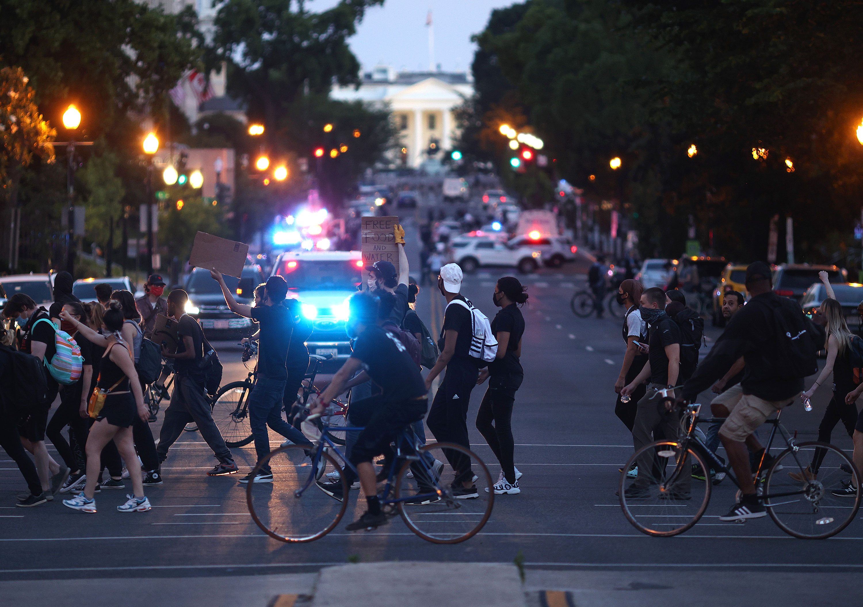 Demonstrators march through downtown on June 1 in Washington.