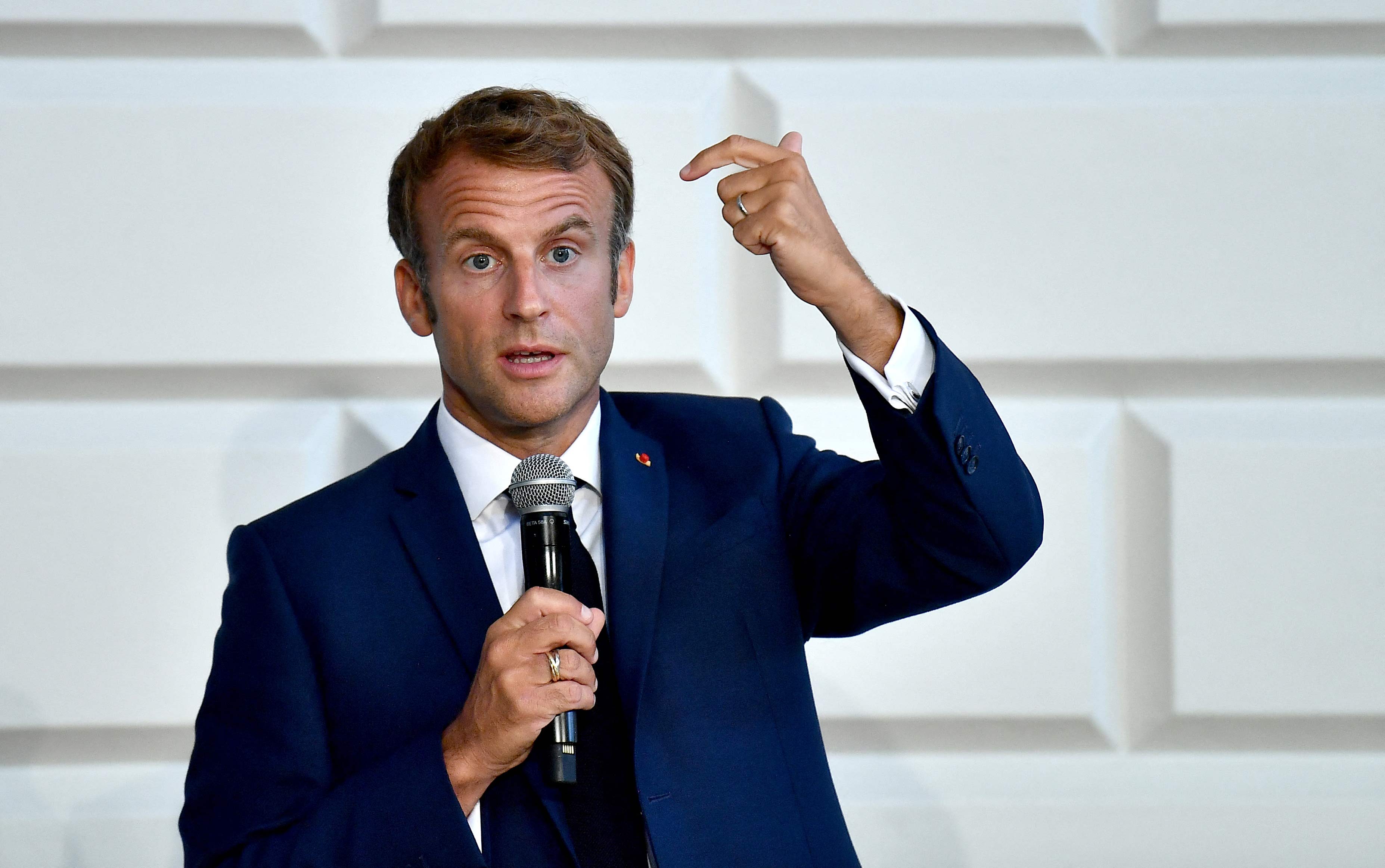 French President Emmanuel Macron speaks at Trinity College in Dublin on August 26.