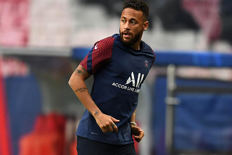  Neymar of PSG looks on during the PSG Training Session ahead of the UEFA Champions League Quarter Final match on August 11, 2020 in Lisbon, Portugal. 