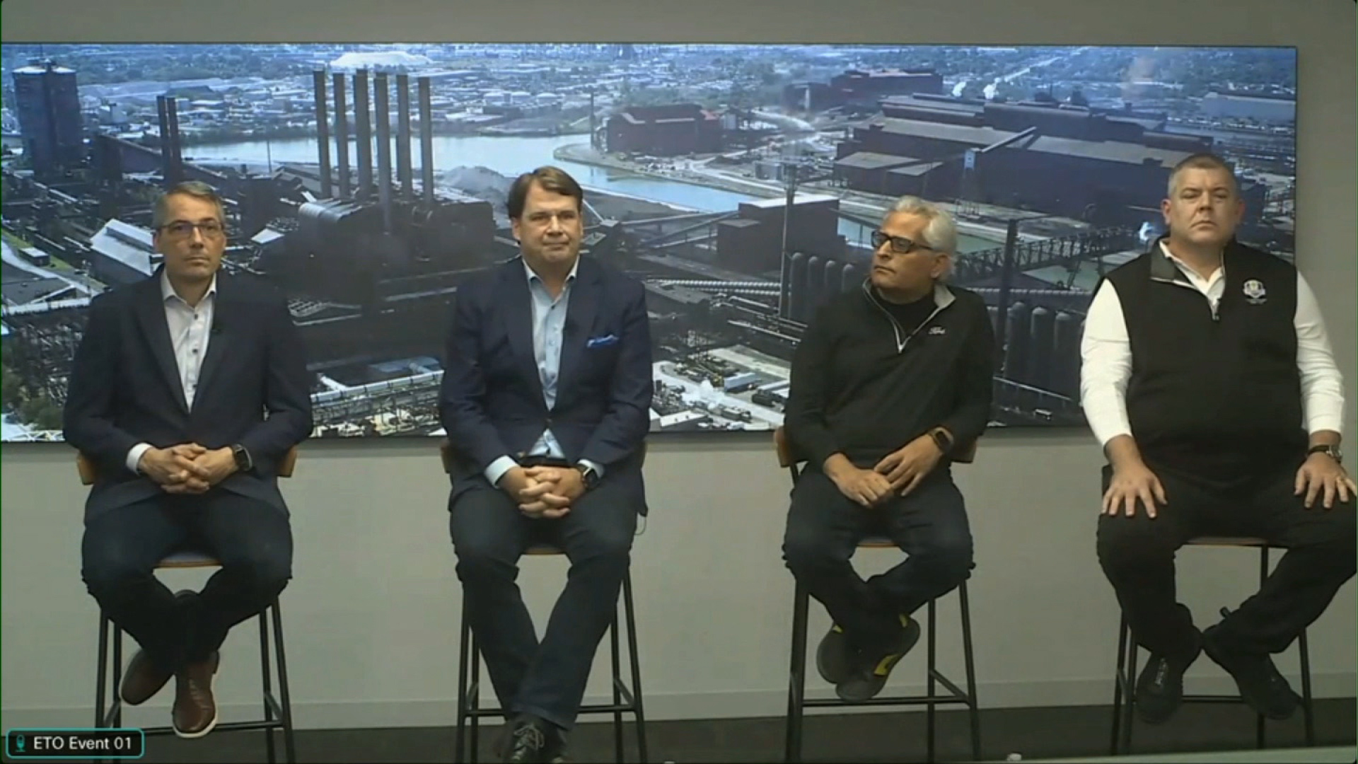 Ford President and CEO Jim Farley (second from left) and other Ford executives answering questions from reporters during a virtual meeting today.