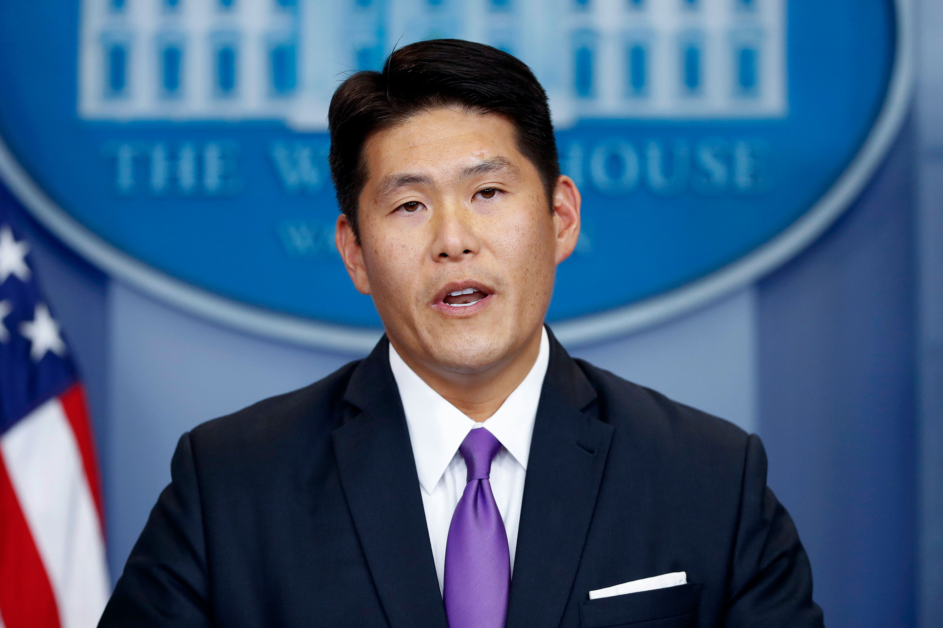 Robert Hur speaks during a press briefing at the White House in 2017.