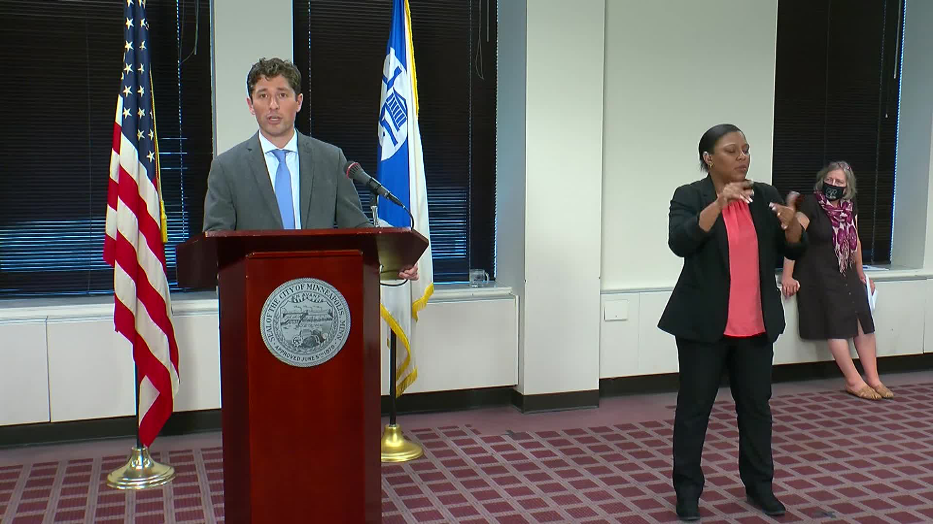Minneapolis Mayor Jacob Frey speaks during a press conference in Minneapolis on July 29.
