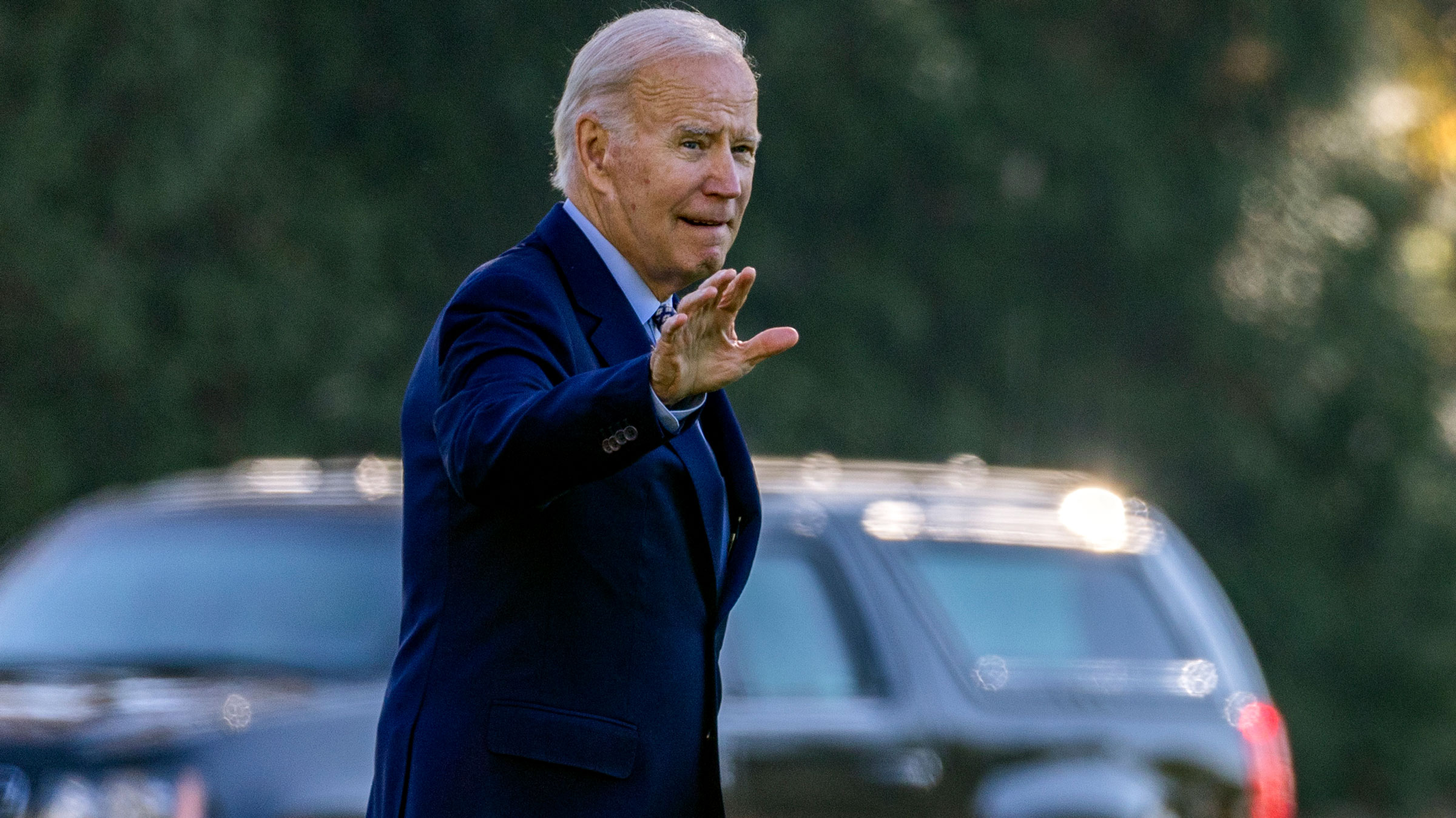 President Joe Biden waves as he heads to Marine One on the South Lawn of the White House on Thursday.