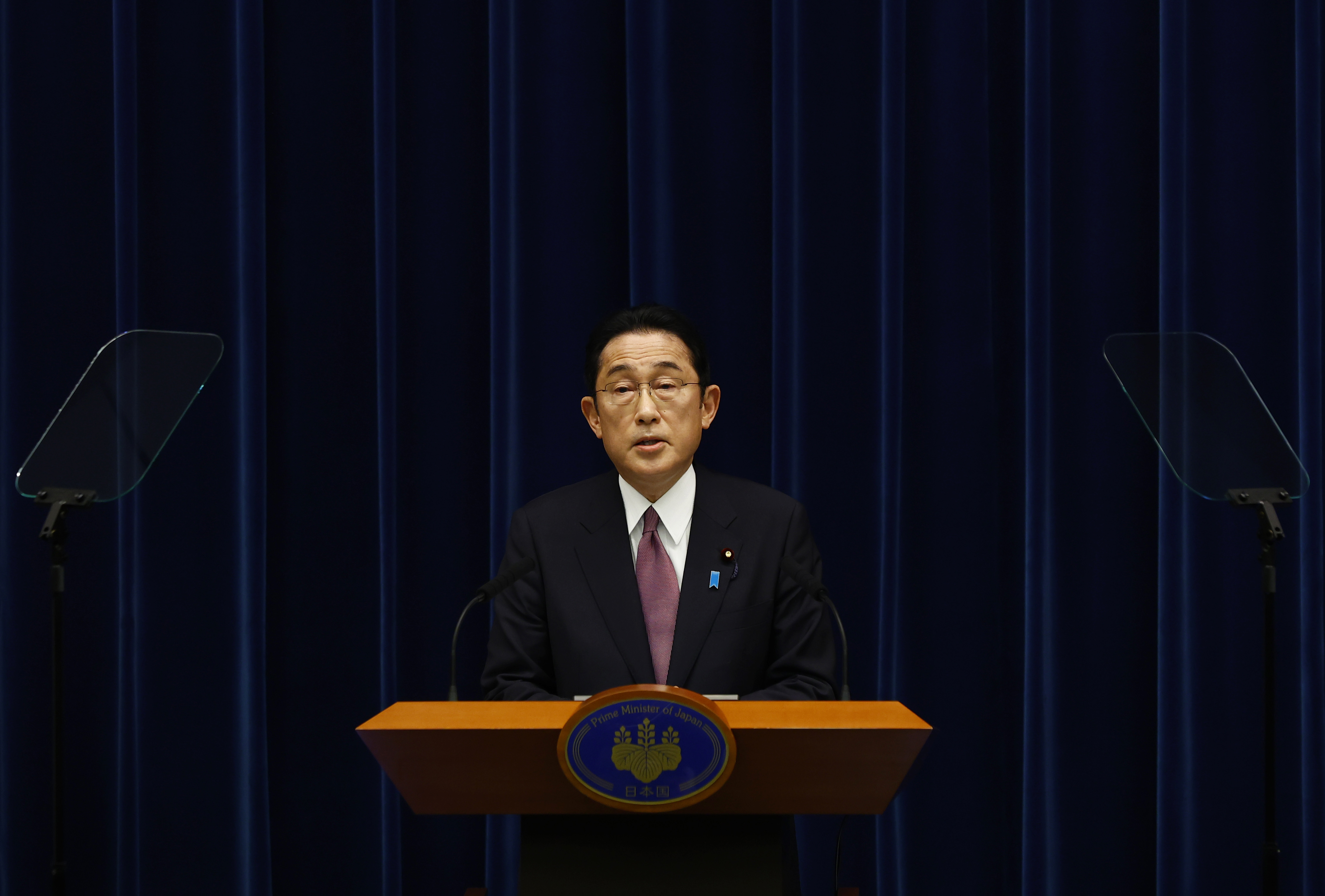 Japanese Prime Minister, Fumio Kishida, speaks during a press conference on March 3, 2022 in Tokyo, Japan. 