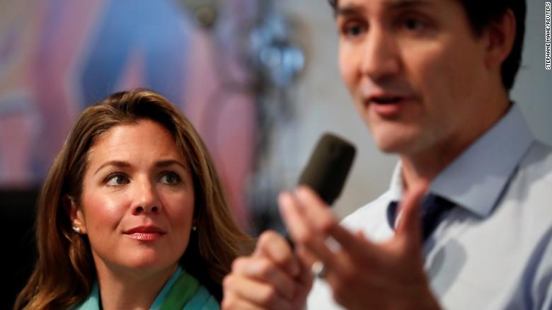 Canada's Prime Minister Justin Trudeau and his wife, Sophie Gregoire Trudeau, right, pictured in Quebec, Canada, in October 2019.