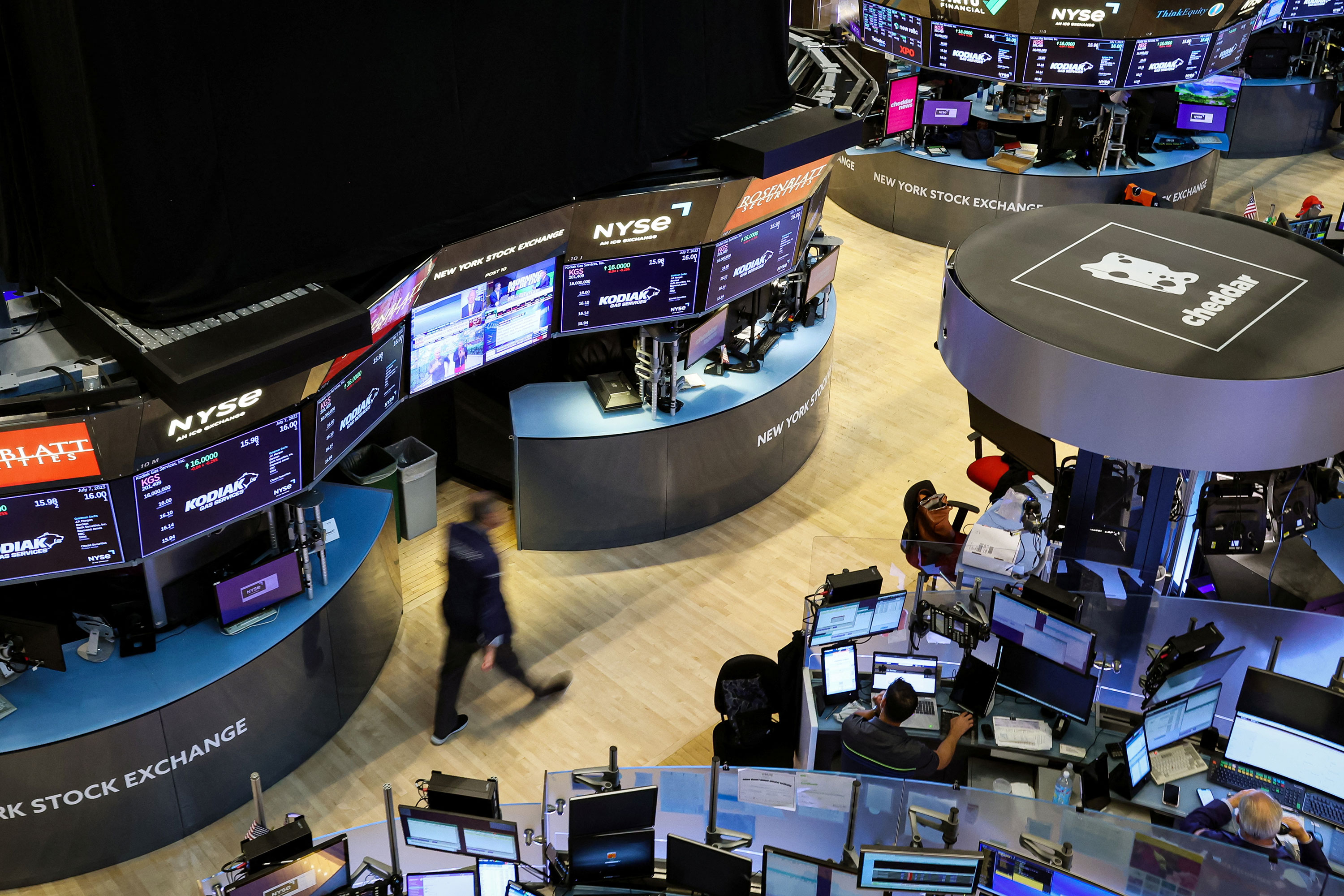 Traders work on the floor of the New York Stock Exchange on July 7. 