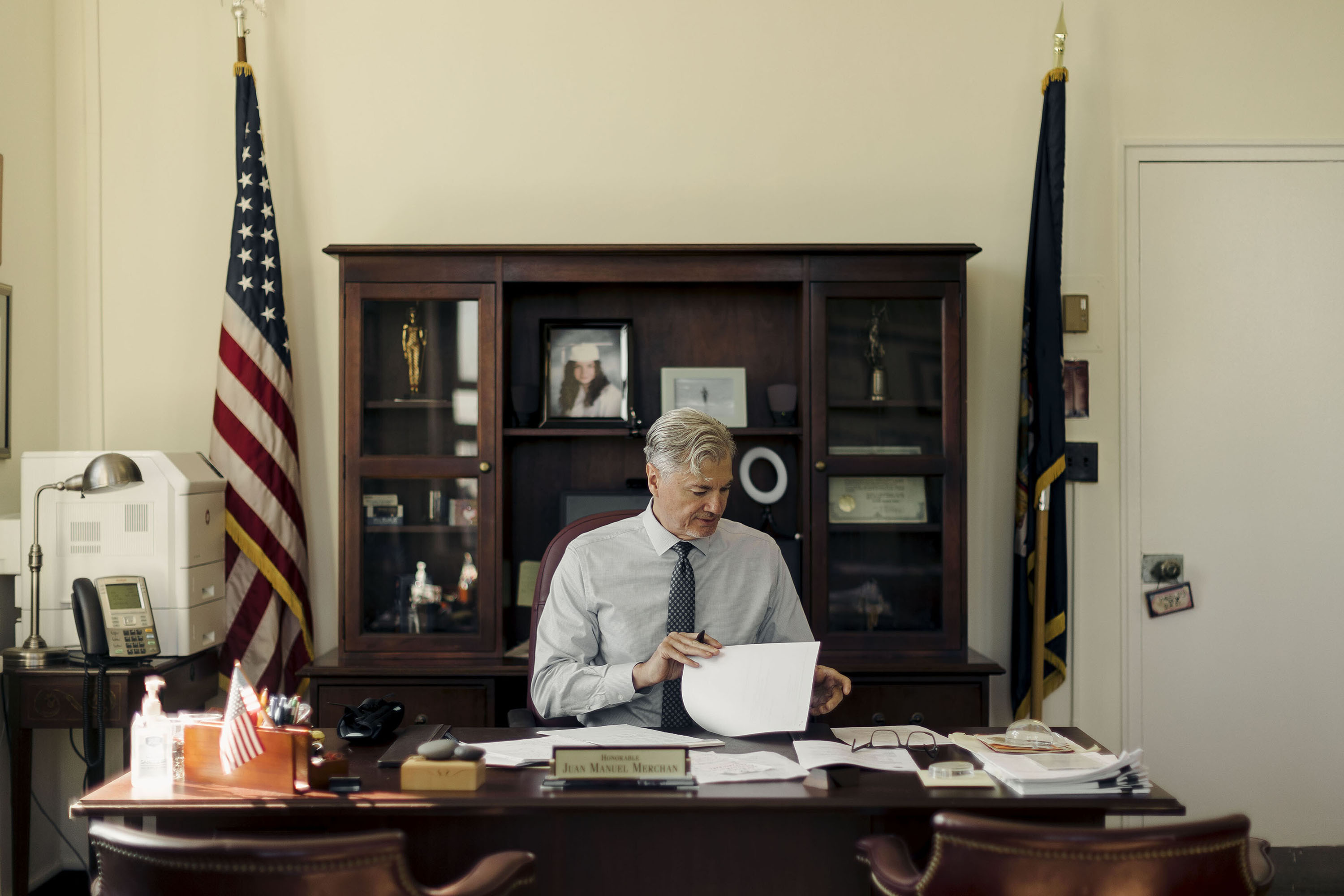 Judge Juan Merchan is pictured in his office in New York County Criminal Court on October 21, 2022. 