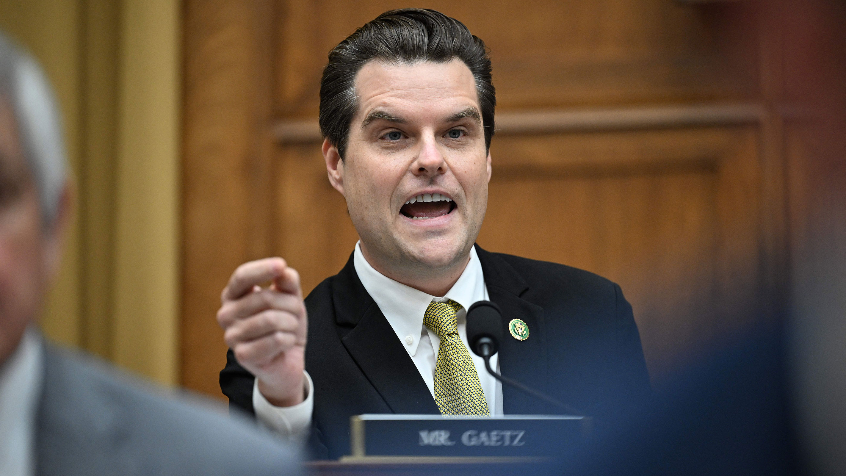 US Republican Representative Matt Gaetz of Florida questions Attorney General Merrick Garland during a hearing on Capitol Hill in Washington, DC, on Wednesday.