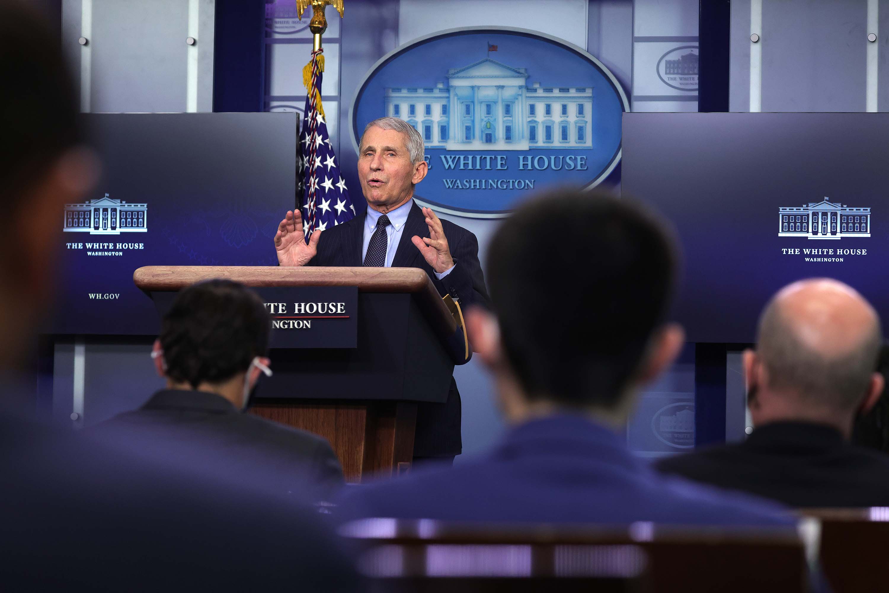 Dr. Anthony Fauci, Director of the National Institute of Allergy and Infectious Diseases, speaks during a White House press briefing at the White House in Washington, DC, on January 21.