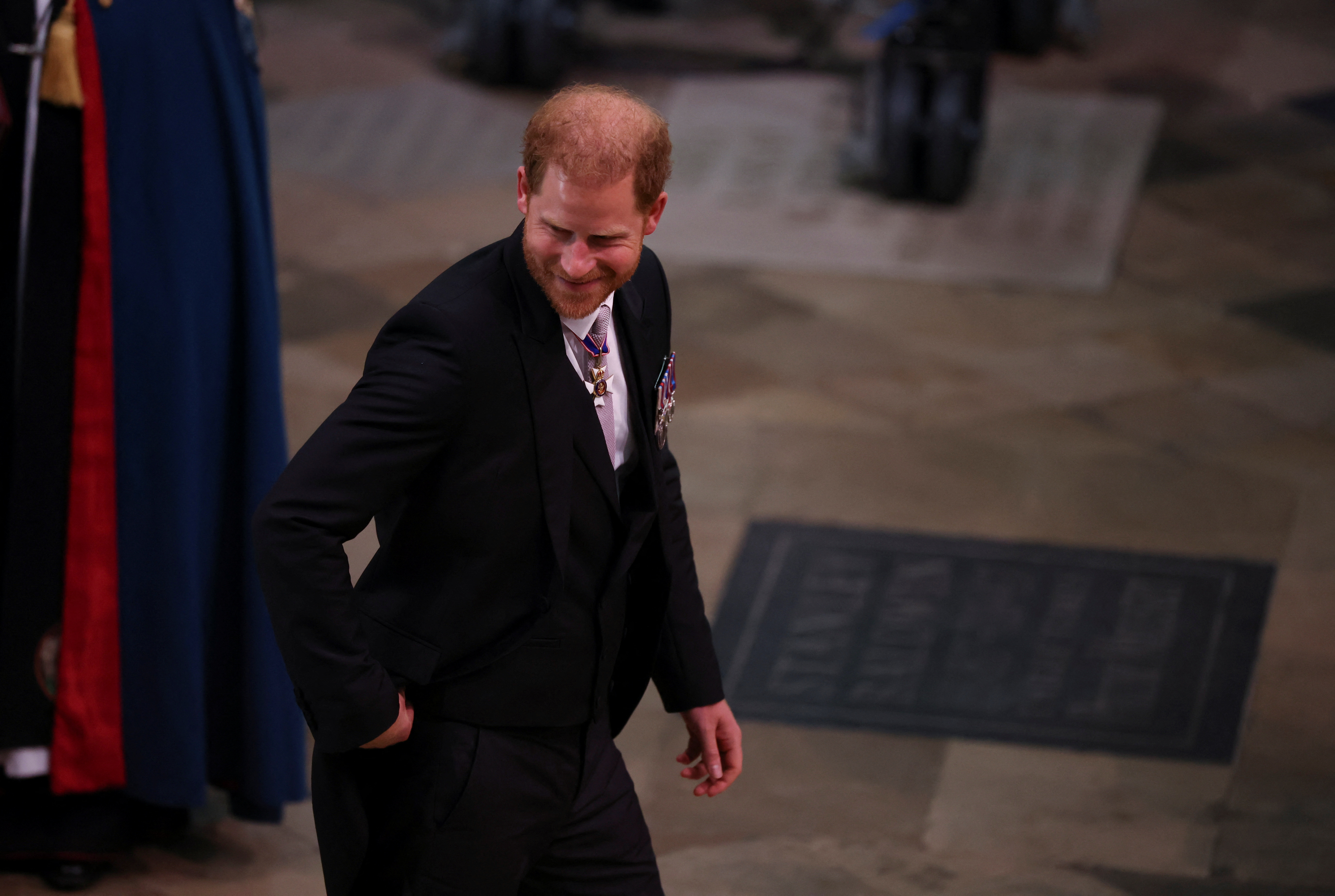 Britain's Prince Harry, Duke of Sussex, attends Britain's King Charles and Queen Camilla's coronation ceremony at Westminster Abbey, in London, on Saturday,