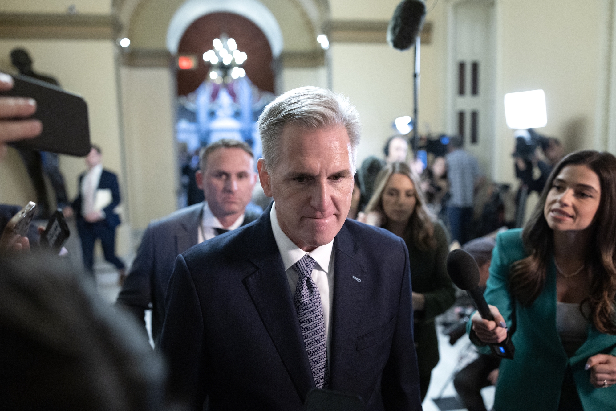 Kevin McCarthy walks to the House Chamber before a vote on Capitol Hill on Saturday.