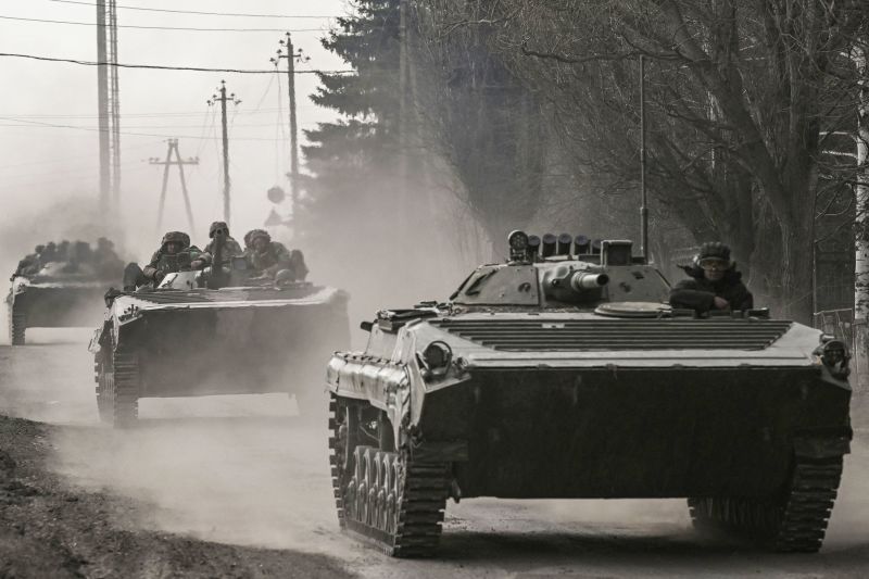 Ukrainian servicemen head toward Bakhmut in BMP infantry fighting vehicles on March 22.
