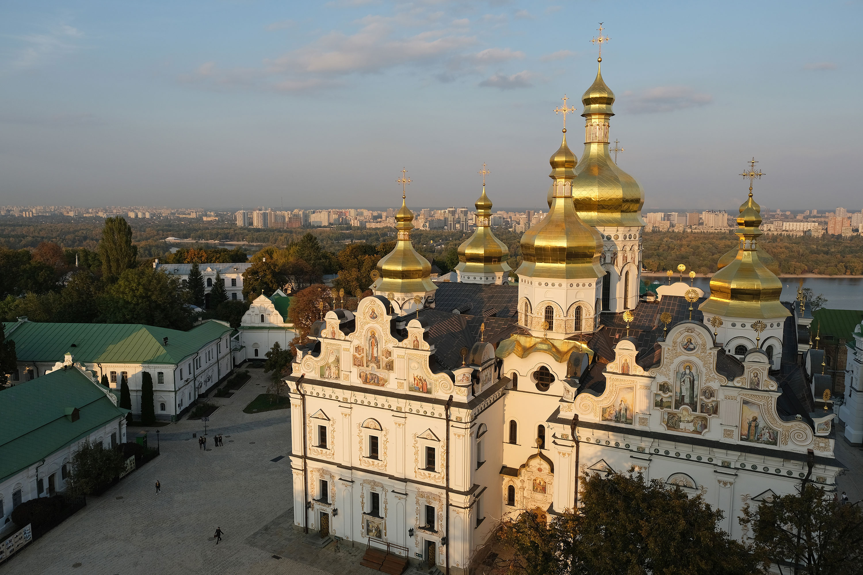 The golden domes of the Kiev Pechersk Lavra Orthodox Christian monastery on October 3, 2019 in Kyiv. 