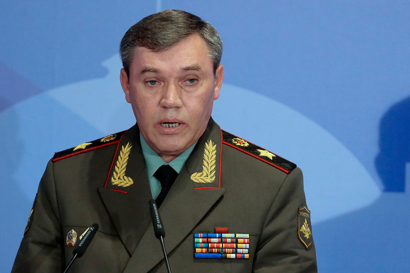 Gen. Valery Gerasimov speaks during a security conference in Moscow on May 23, 2013.