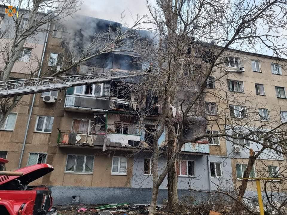 Attacks on residential housing in Mykolaiv, Ukraine, in this image taken from social media.