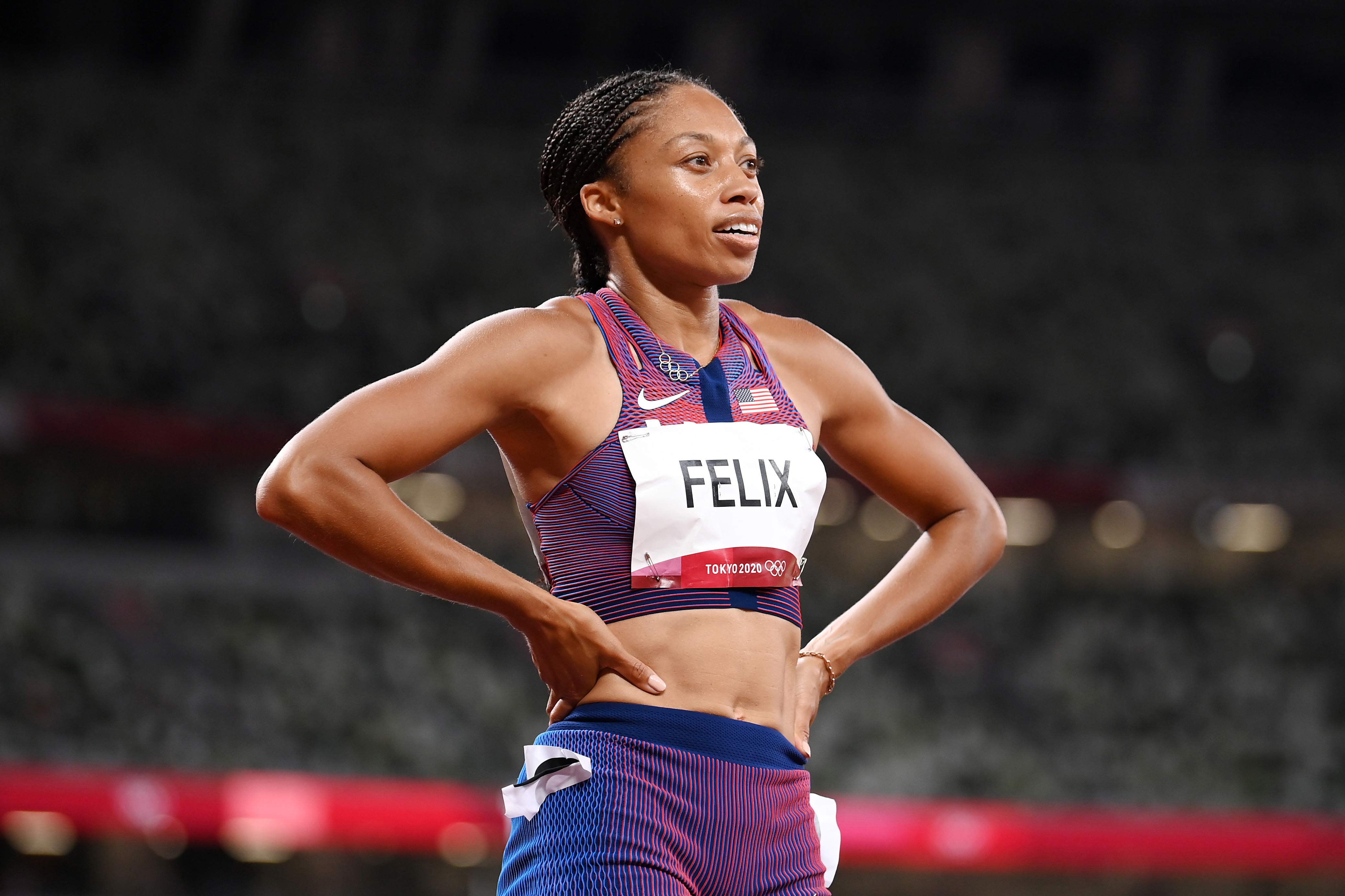 USA's Allyson Felix reacts after winning the bronze medal in the 400m on August 6.