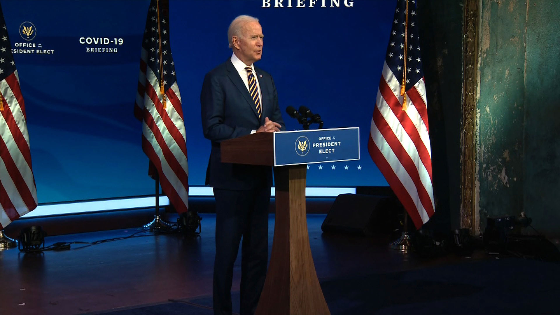 President-elect Joe Biden speaks at the Queen Theater on December 29 in Wilmington, Delaware. 