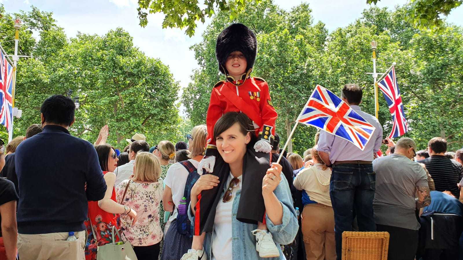 Edward Lyon with his mother Lucy Lyon along The Mall, London, on June 2.