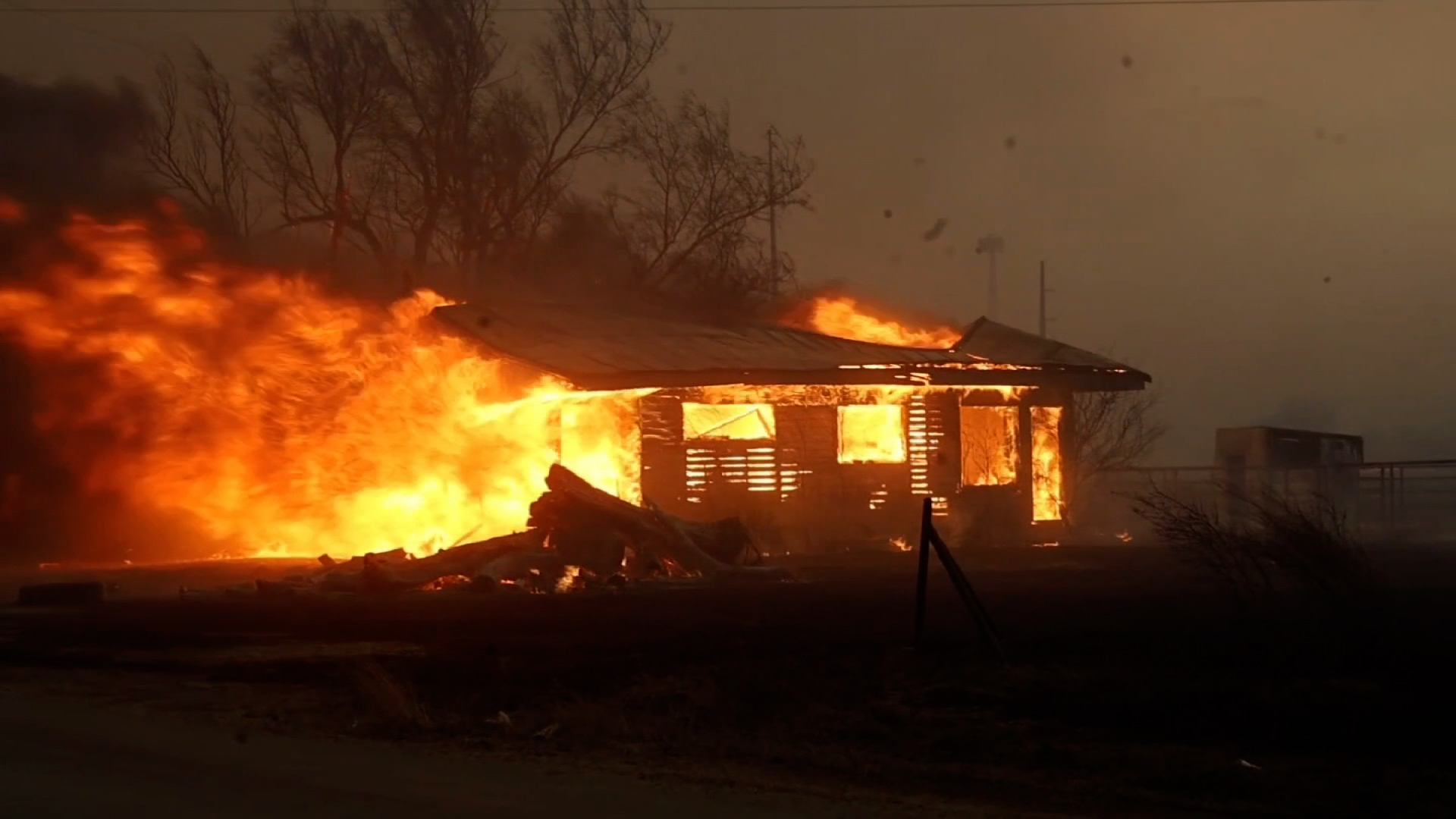 A burning building in Canadian, Texas.