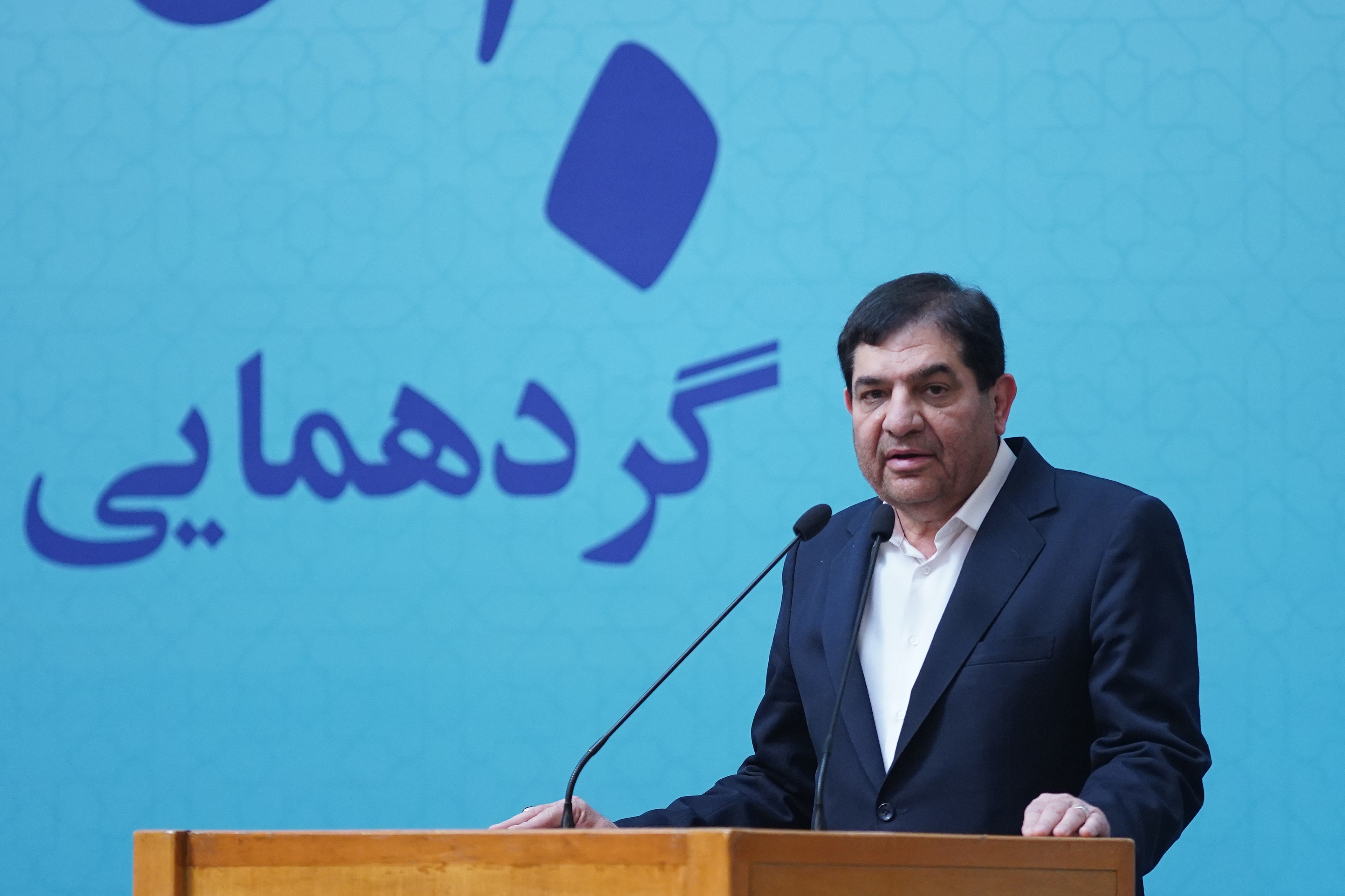 Mohammad Mokhber first vice president of Iran speaks during a meeting at the Ejlas hall in Tehran, Iran on March 27, 2023.