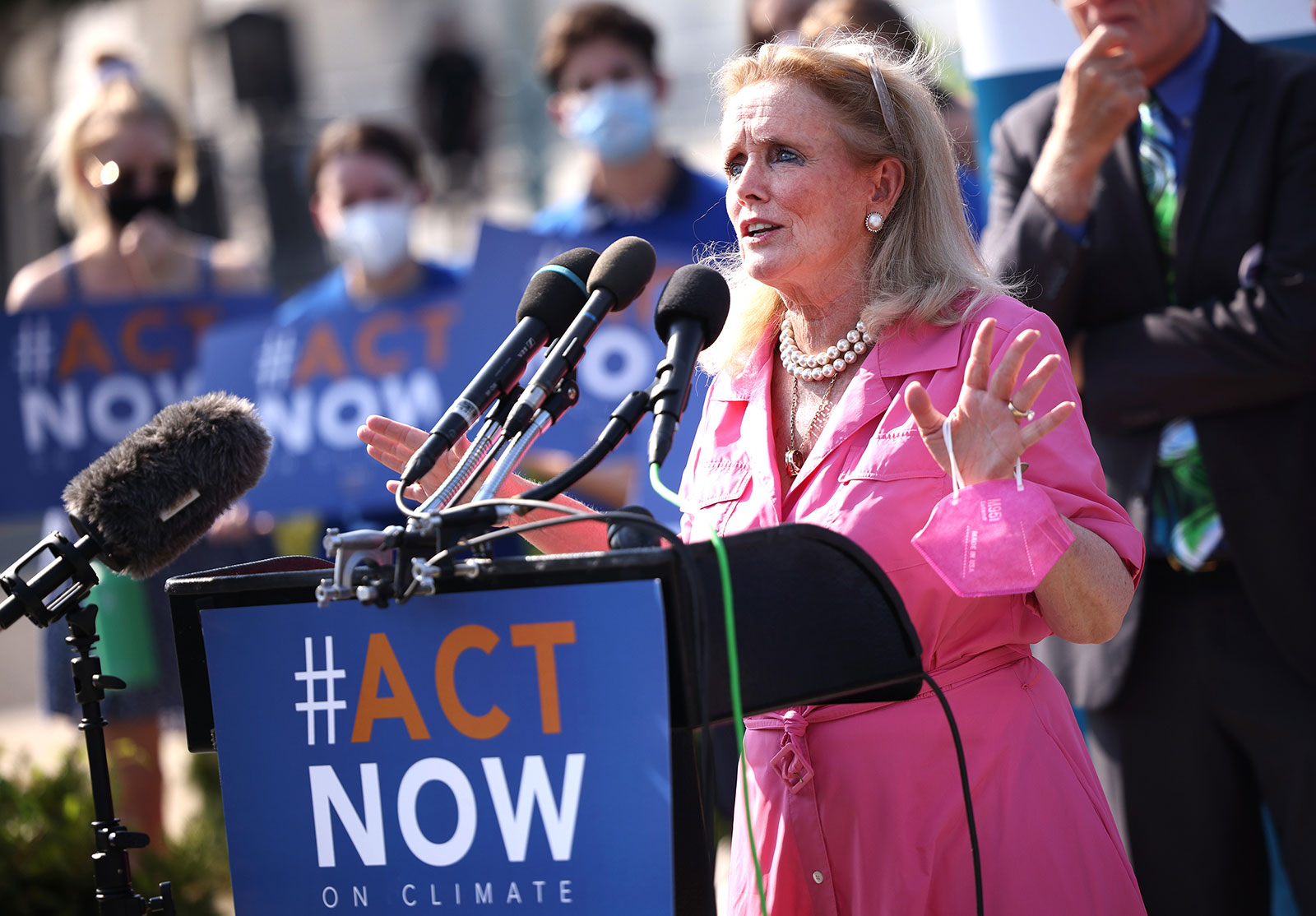 Rep. Debbie Dingell speaks during a news conference outside the US Capitol on August 23.