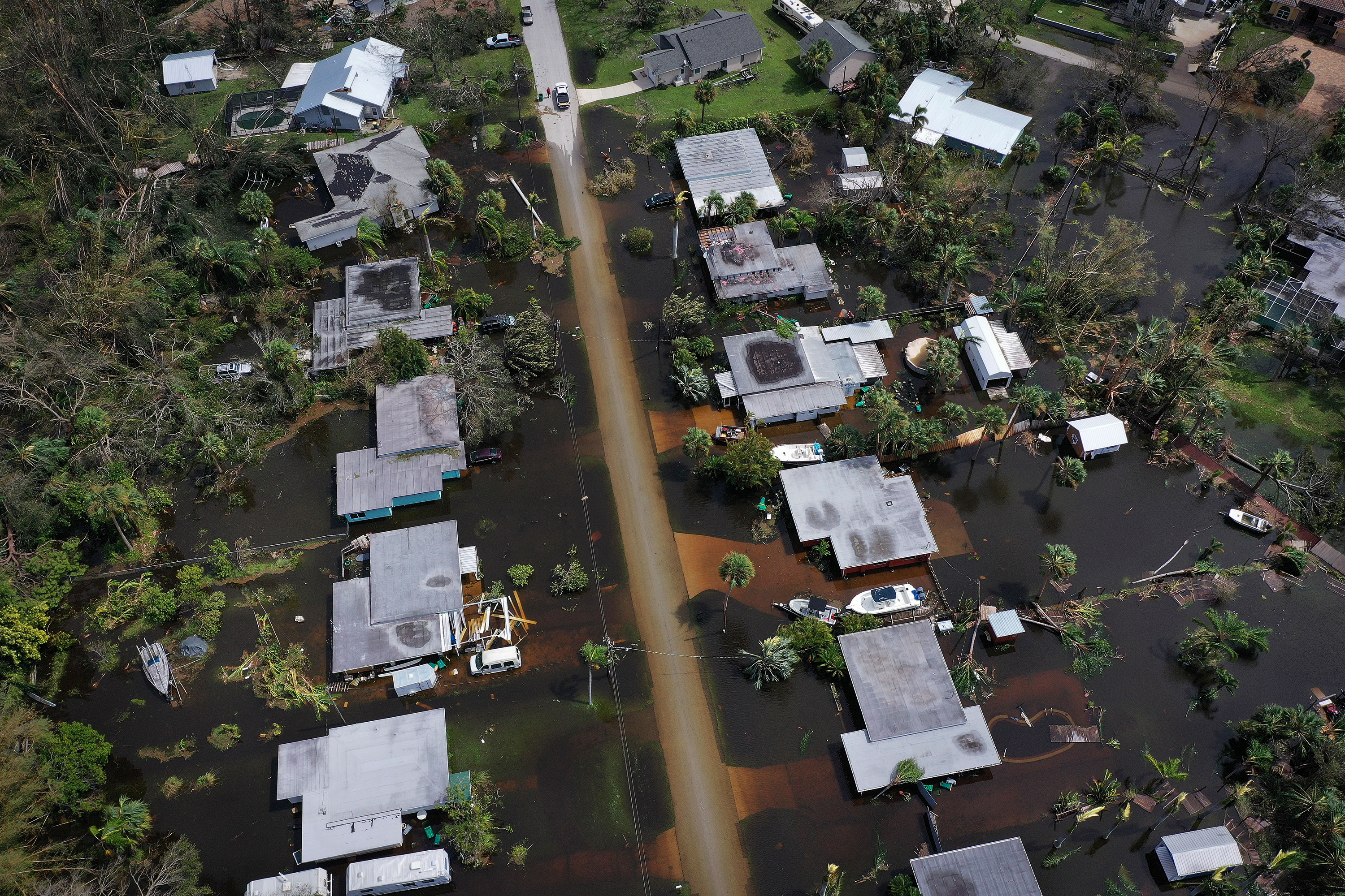 Flooded homes are seen in Port Charlotte, Florida, on September 29.