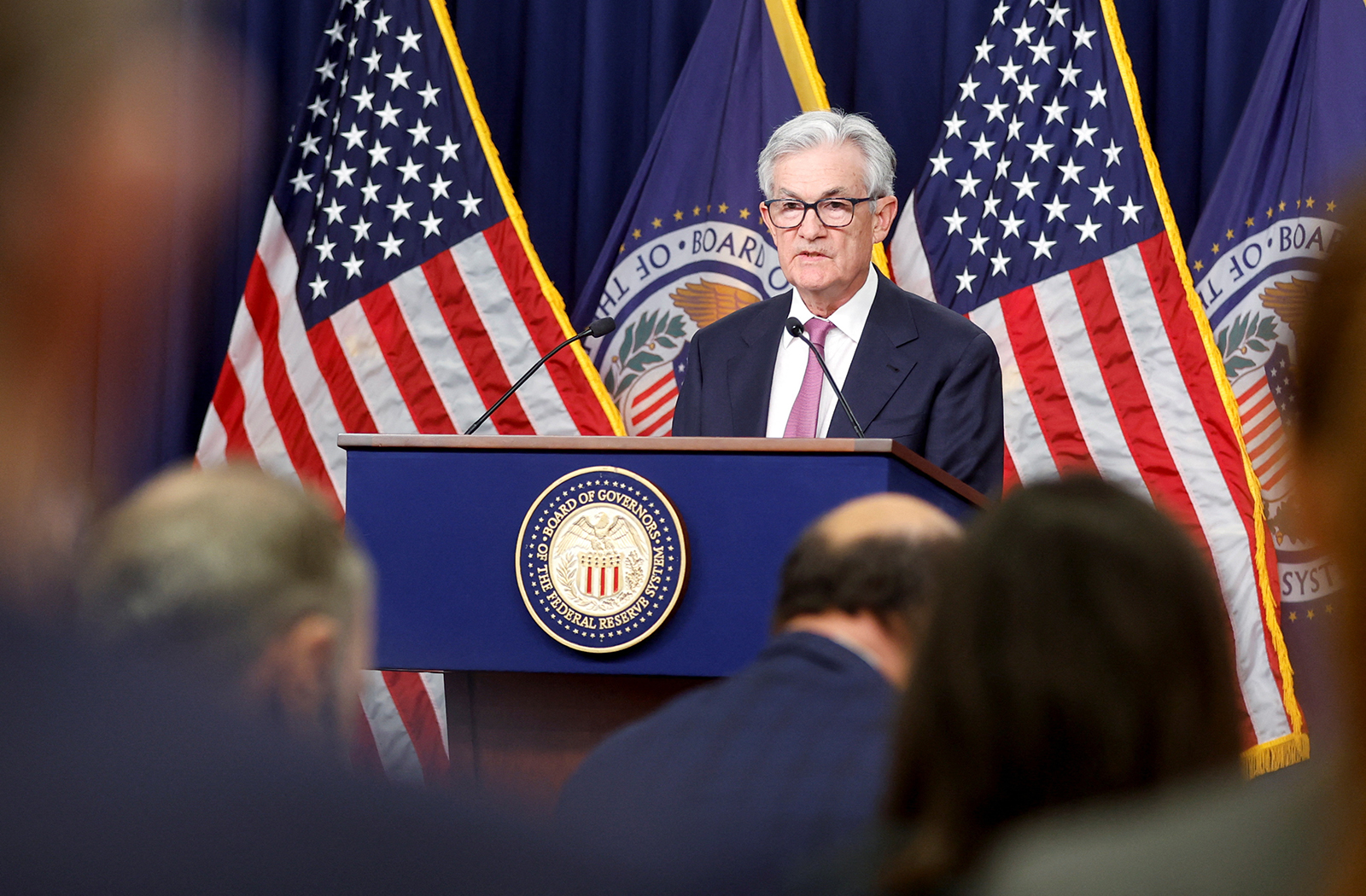 U.S. Federal Reserve Chair Jerome Powell addresses reporters after the Fed raised its target interest rate by a quarter of a percentage point, during a news conference at the Federal Reserve Building in Washington, D.C., on February 1.