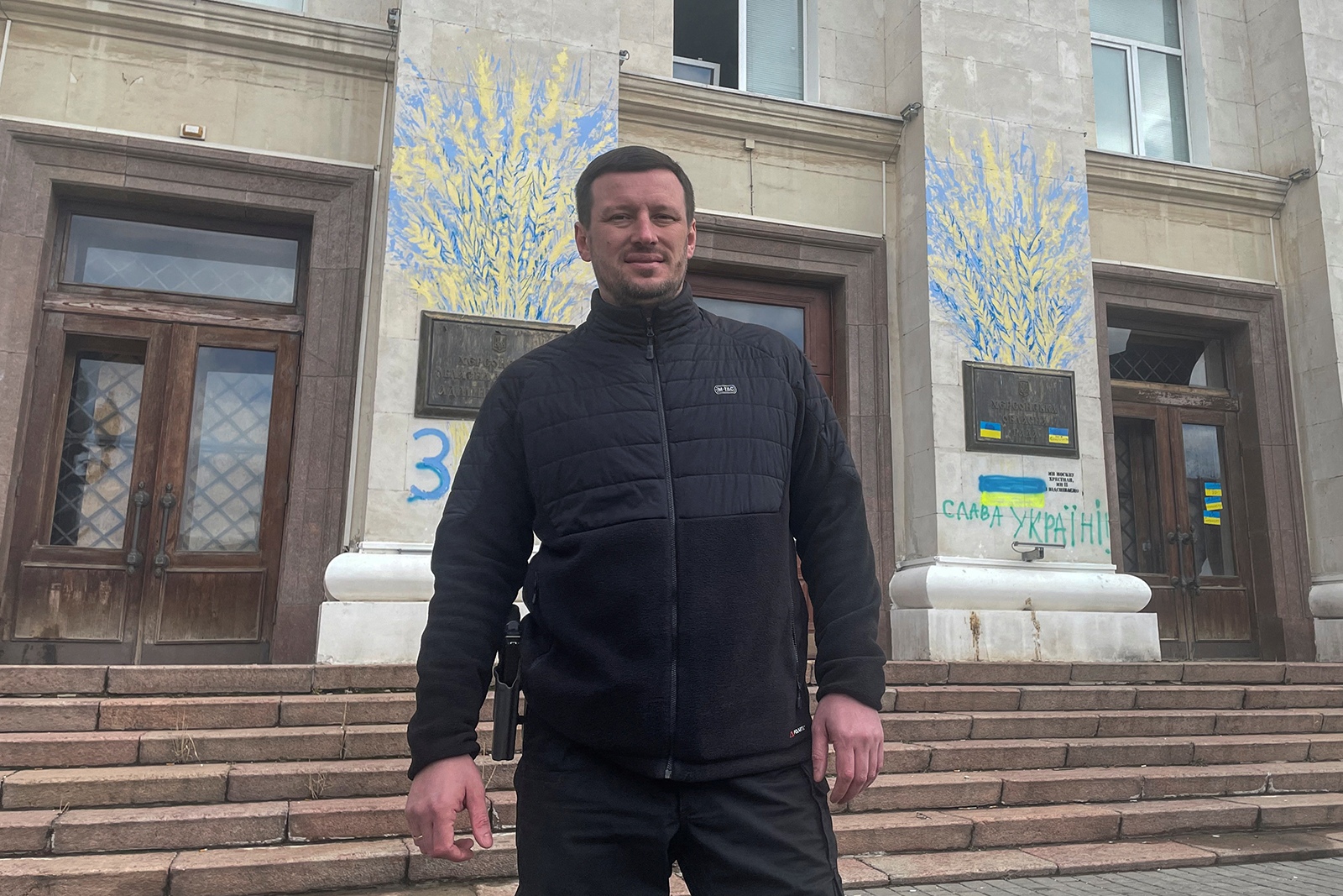 Oleksandr Prokudin poses for a picture during an interview in Kherson, Ukraine on February 22.