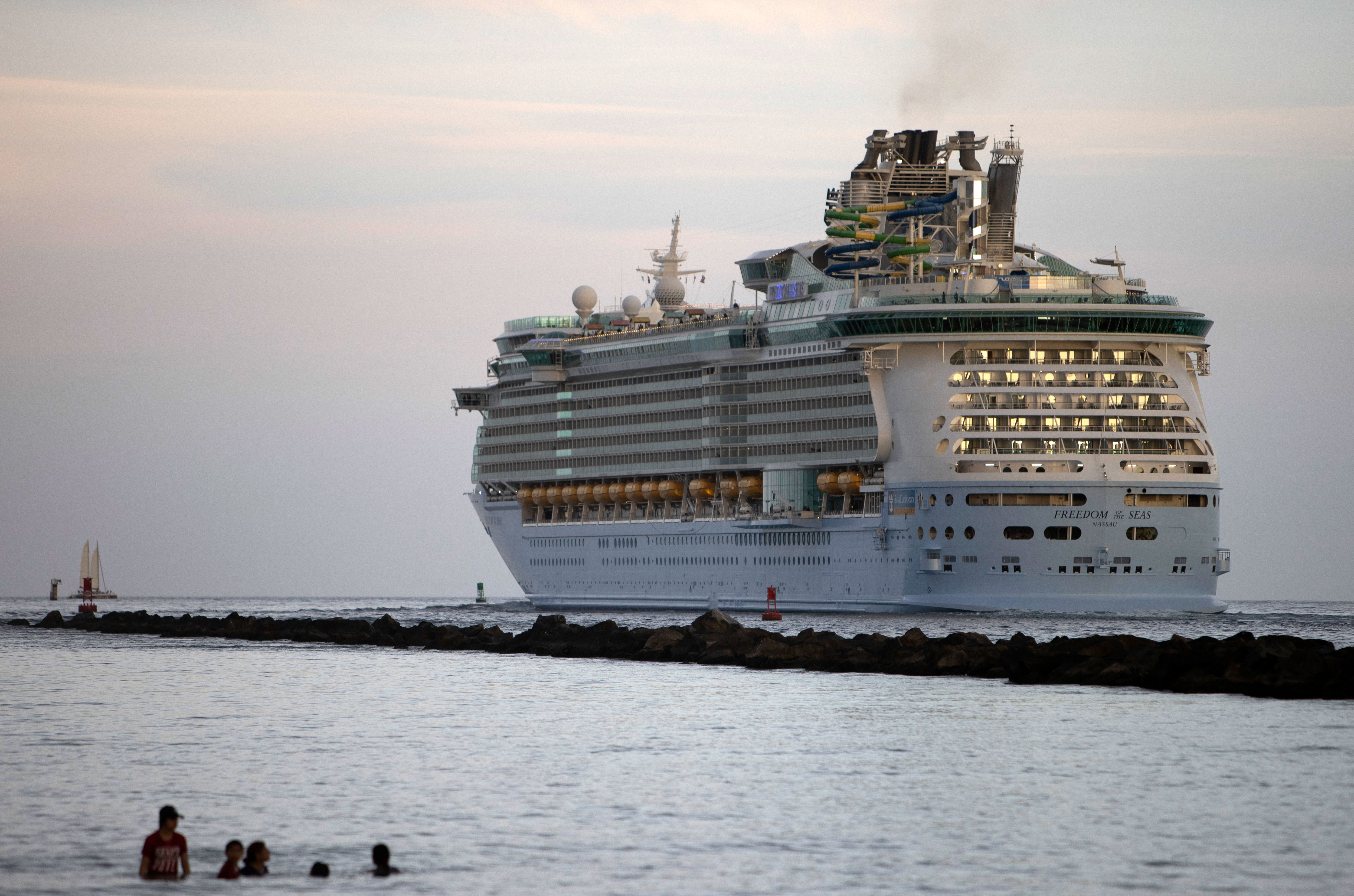 Royal Caribbean's Freedom of the Seas ship is seen at PortMiami in Florida on June 20, 2021, during a US trial cruise testing Covid-19 protocols.