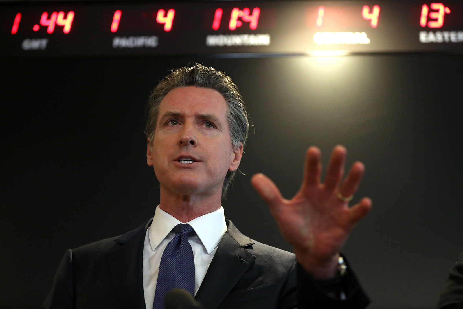 California Gov. Gavin Newsom speaks during a news conference at the California Department of Public Health on February 27, in Sacramento, California.