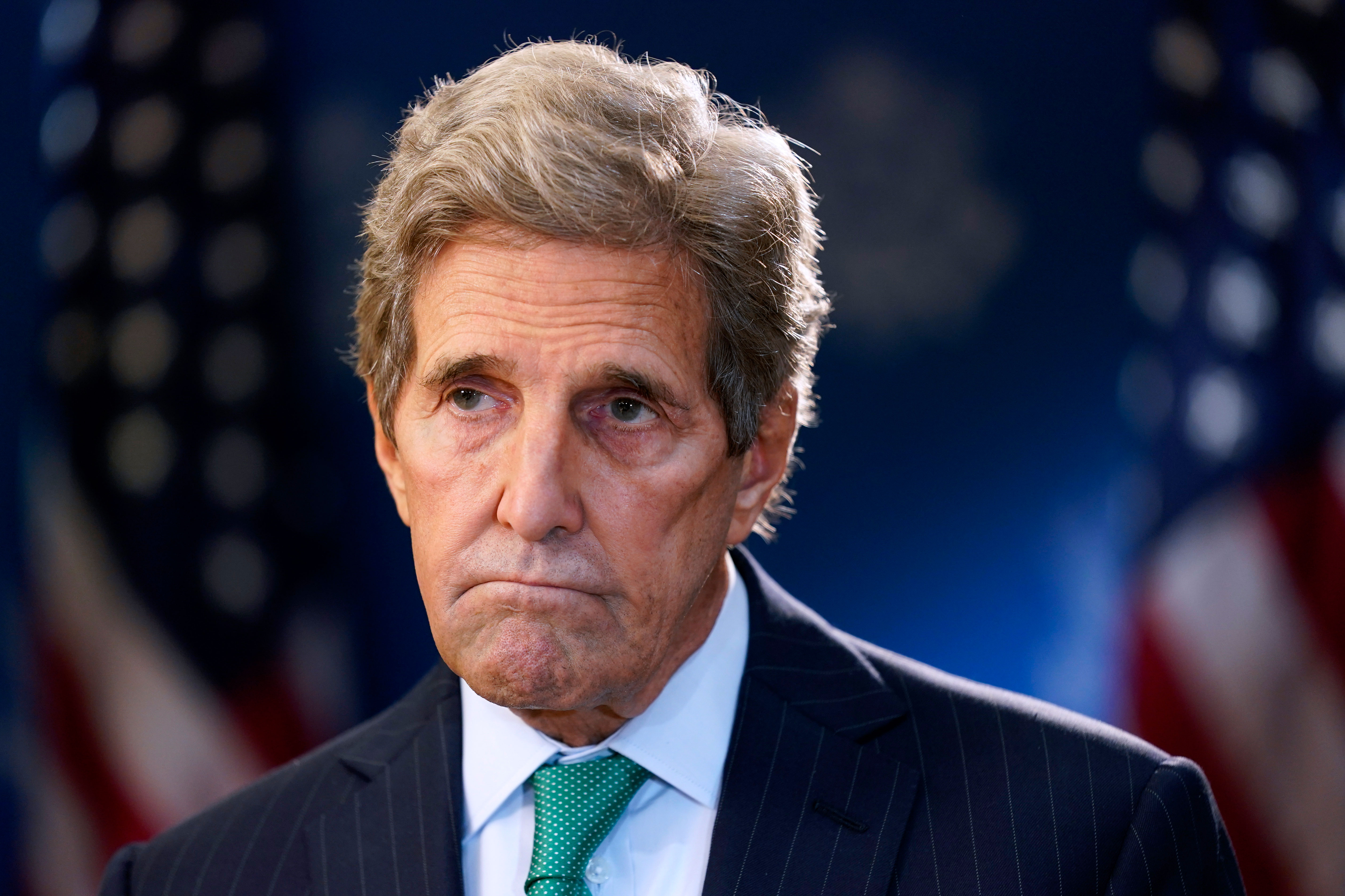 John Kerry, the United States' special presidential envoy for climate, listens during an interview with the Associated Press in Washington, DC, on October 13.