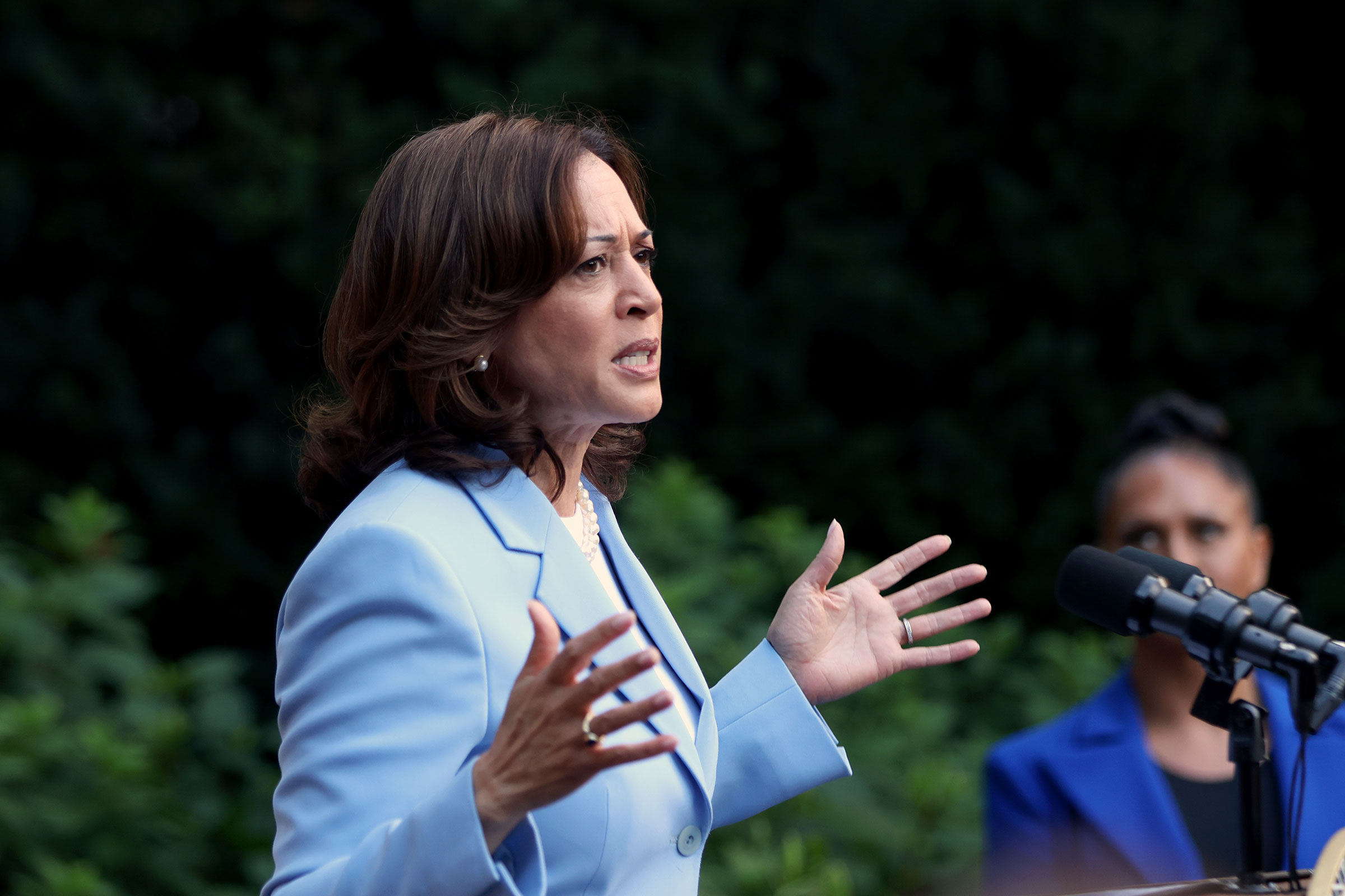 Vice President of the United States Kamala Harris speaks onstage during a Pride Celebration in collaboration with GLAAD on June 28, in Washington, DC.