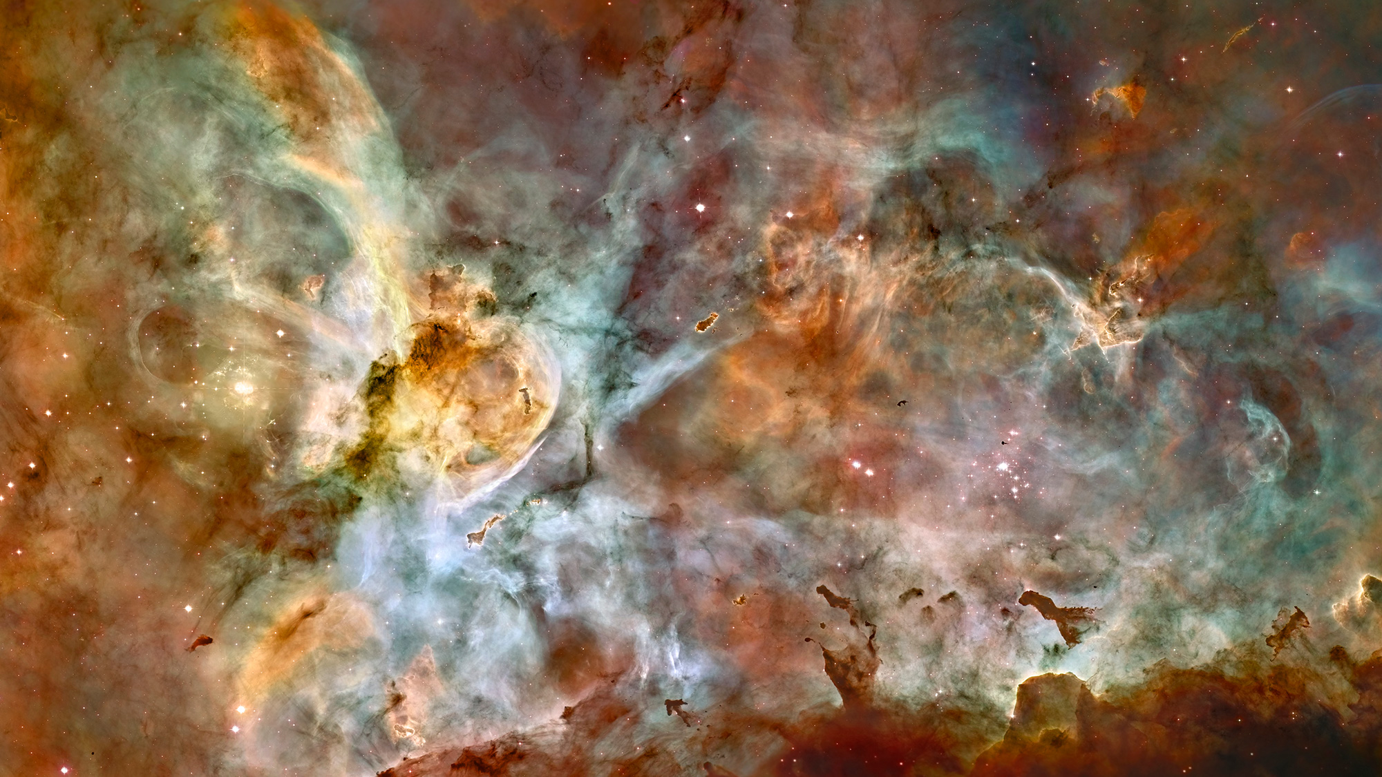 The Hubble Space Telescope captured this 50-light-year-wide view of the central region of the Carina Nebula.