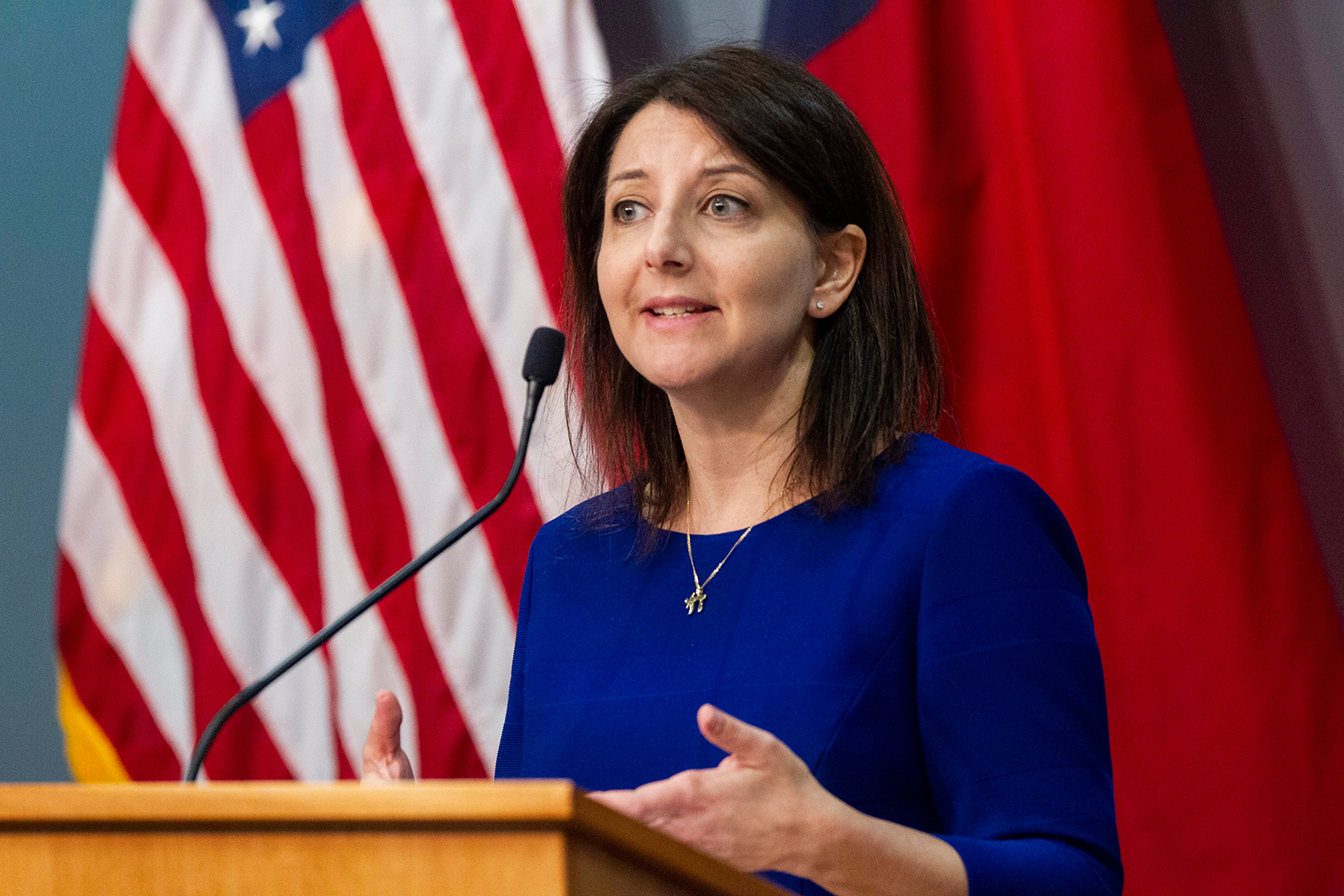 Secretary of the North Carolina Department Health and Human Services Dr. Mandy Cohen speaks during a briefing on the states coronavirus pandemic response at the NC Emergency Operations Center, on April 17, in Raleigh, North Carolina.