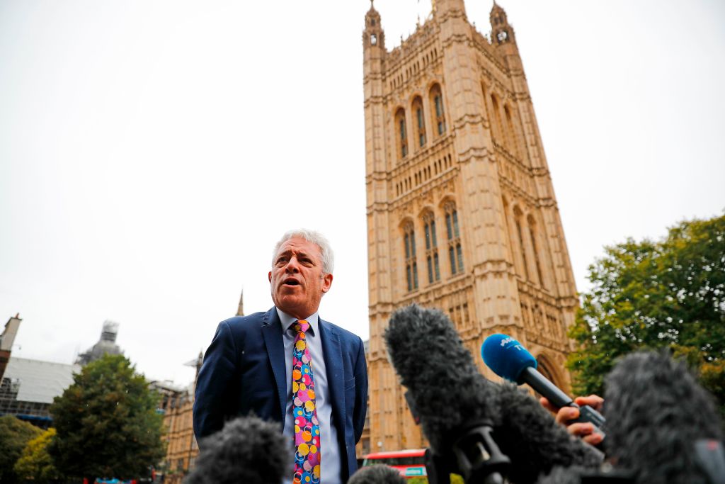 John Bercow speaks to reporters outside Parliament on Tuesday.