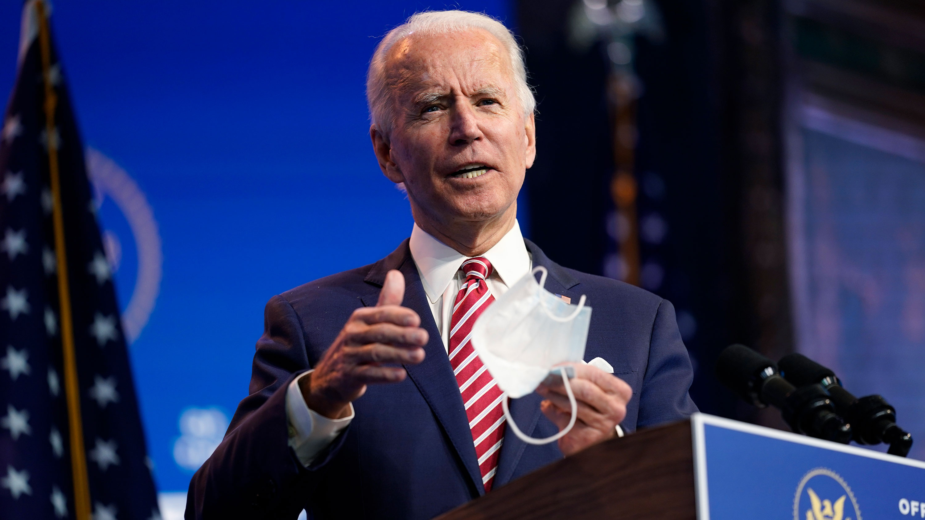 President-elect Joe Biden speaks about economic recovery on Monday, November 16 in Wilmington, Delaware. 