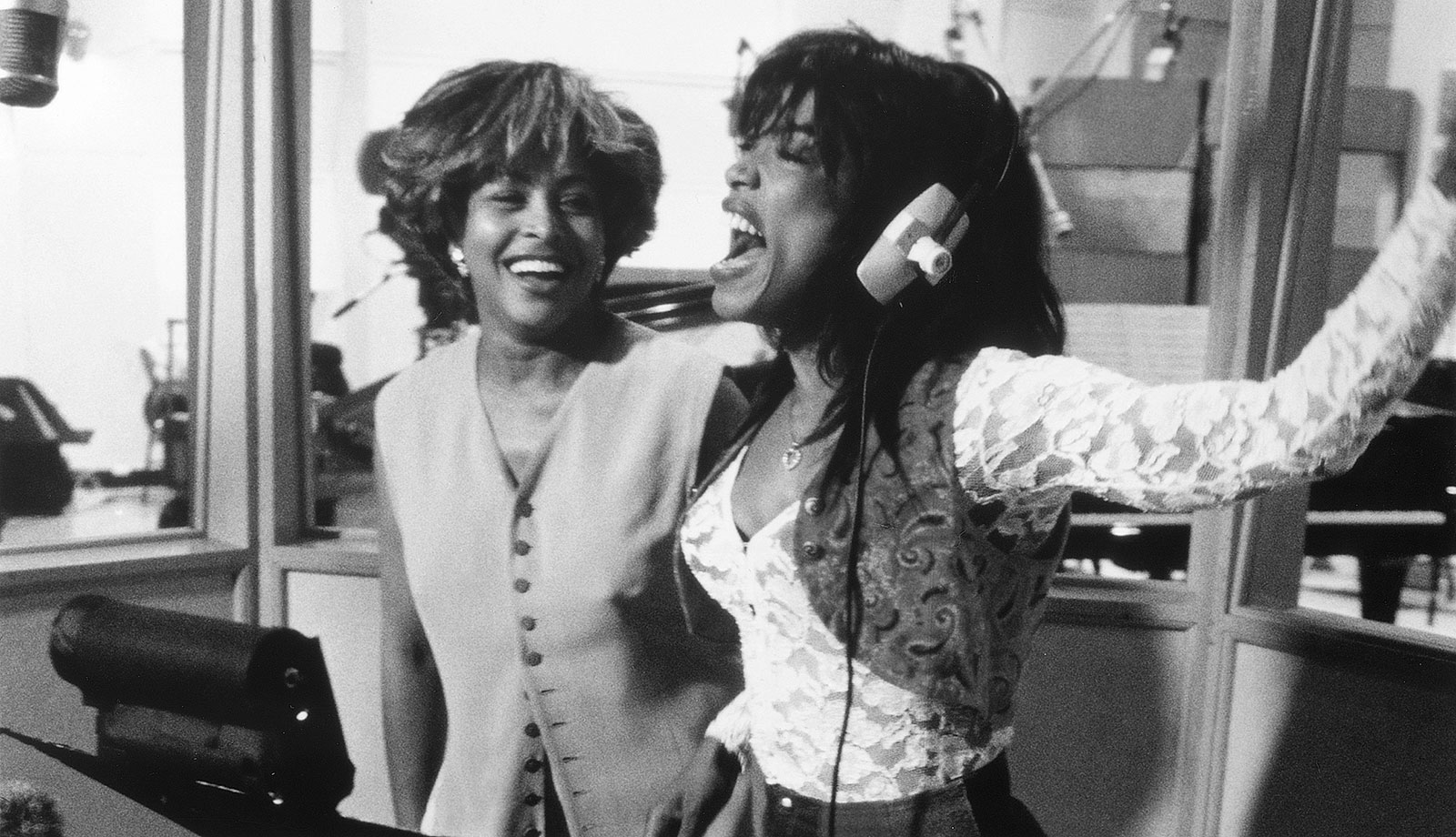 Turner and Angela Bassett rehearse a song performance in 1993 for the film "What's Love Got to Do with It."