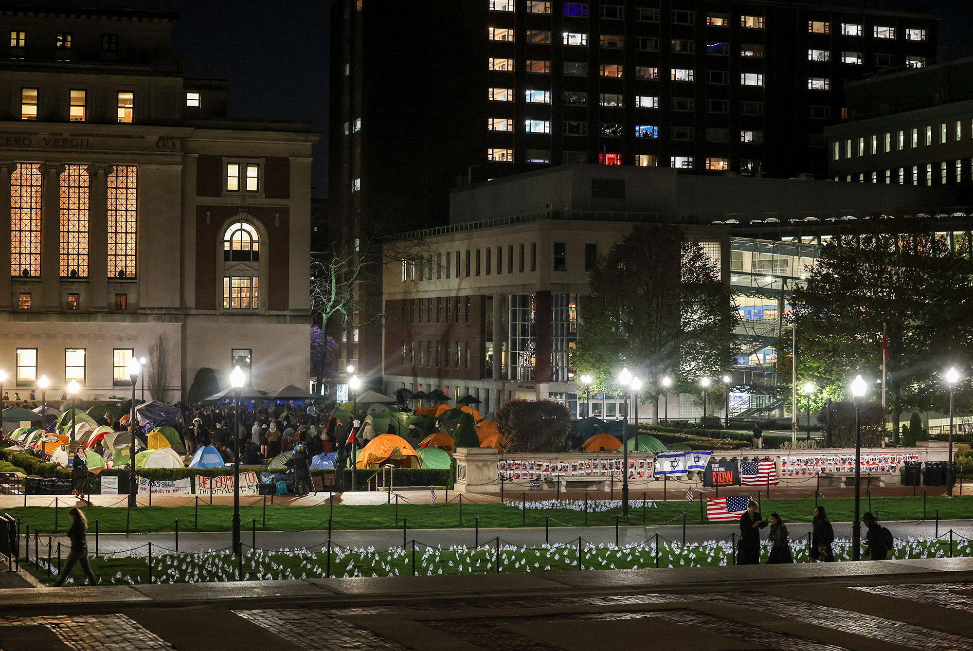 Students during the night of April 25 at the protest encampment in support of Palestinians at Columbia University.