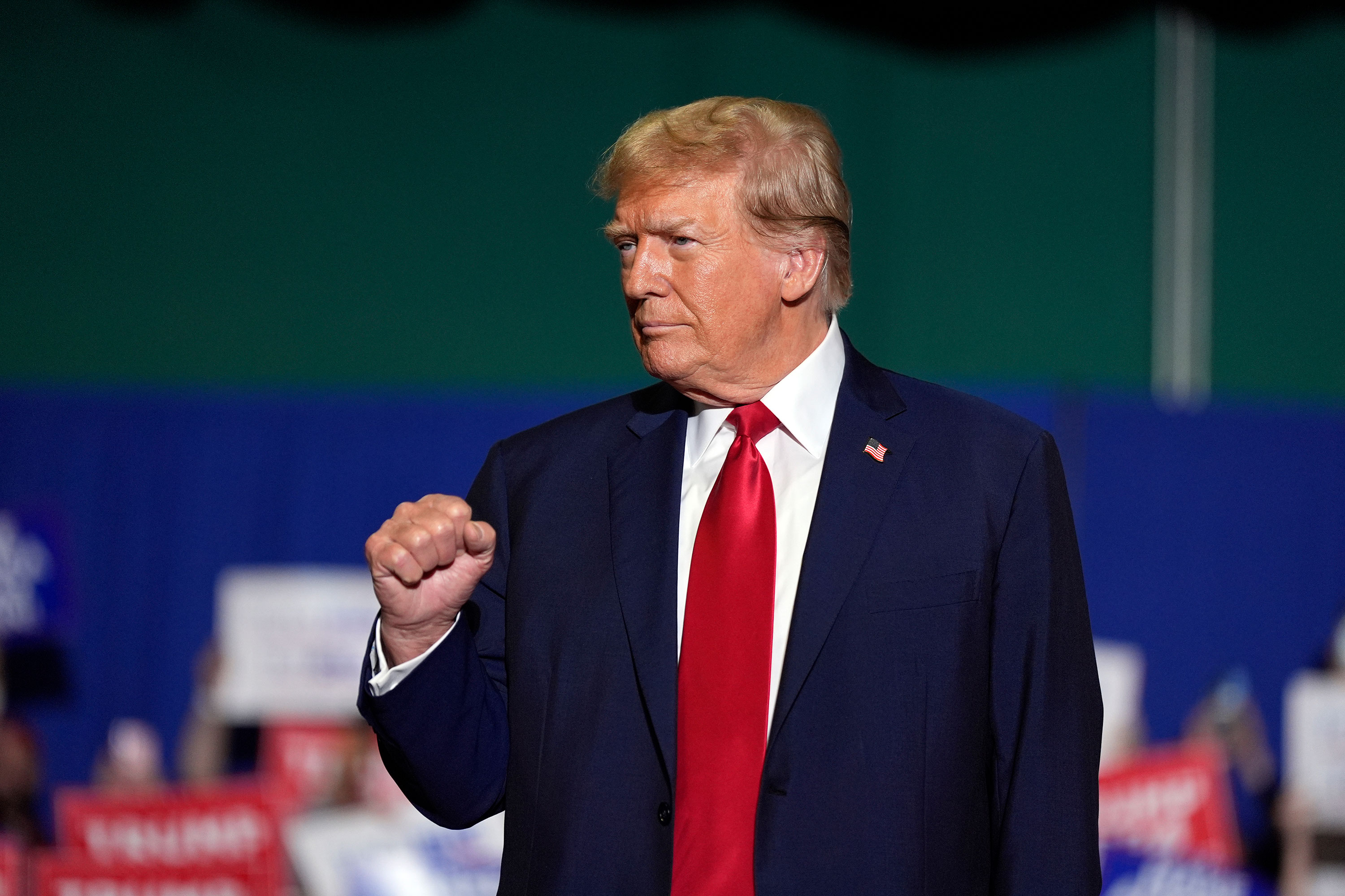 Former President Donald Trump arrives at a campaign rally in Greensboro, North Carolina, on March 2. 