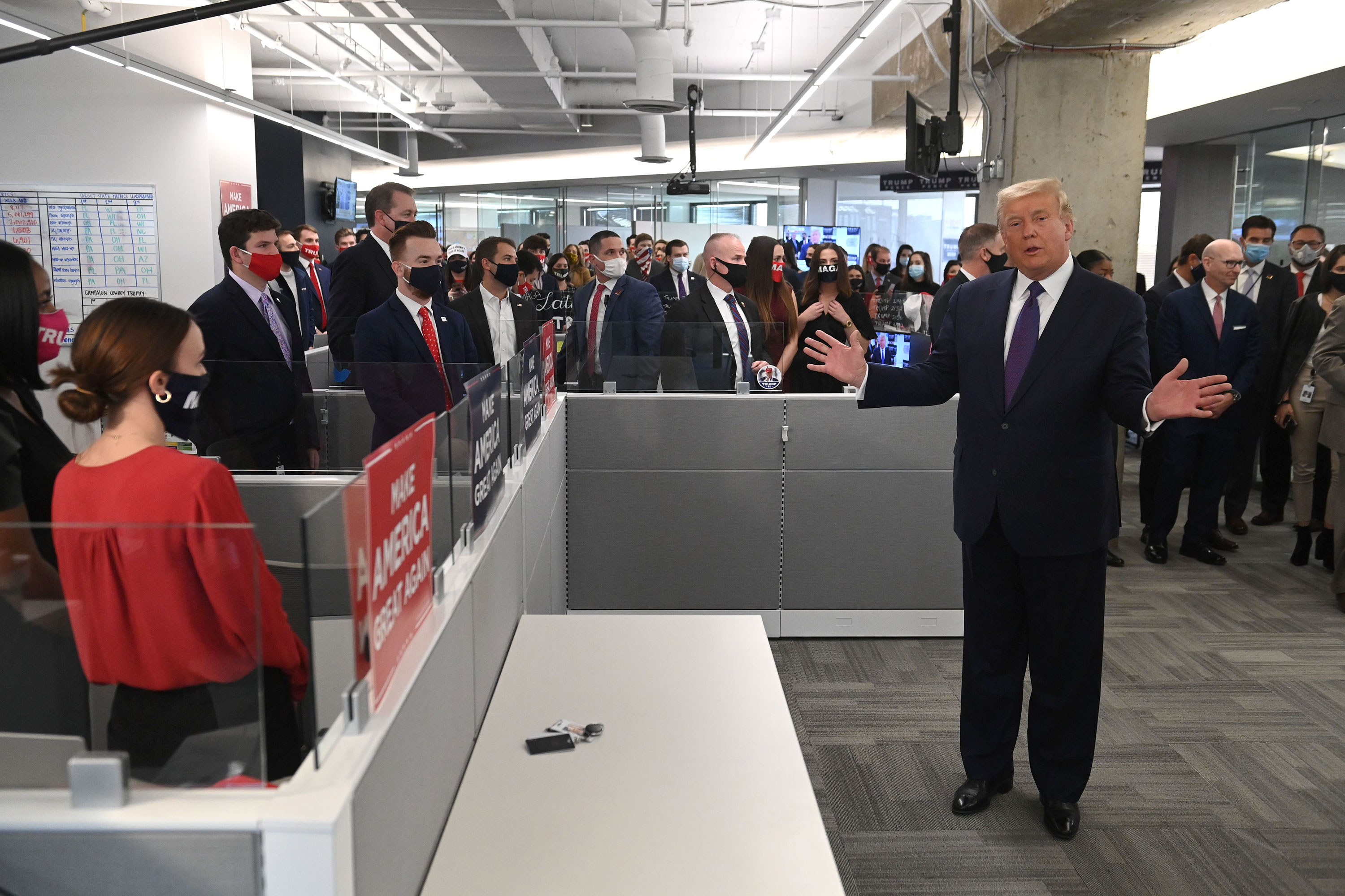 President Donald Trump speaks from his campaign headquarters in Arlington, Virginia, on November 3. 