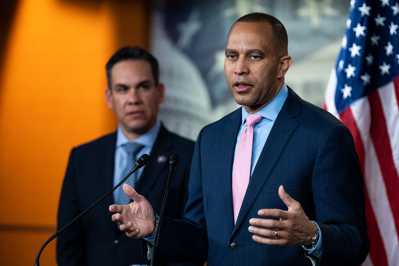 Rep. Hakeem Jeffries speaks at a press conference at the Capitol on April 5. 
