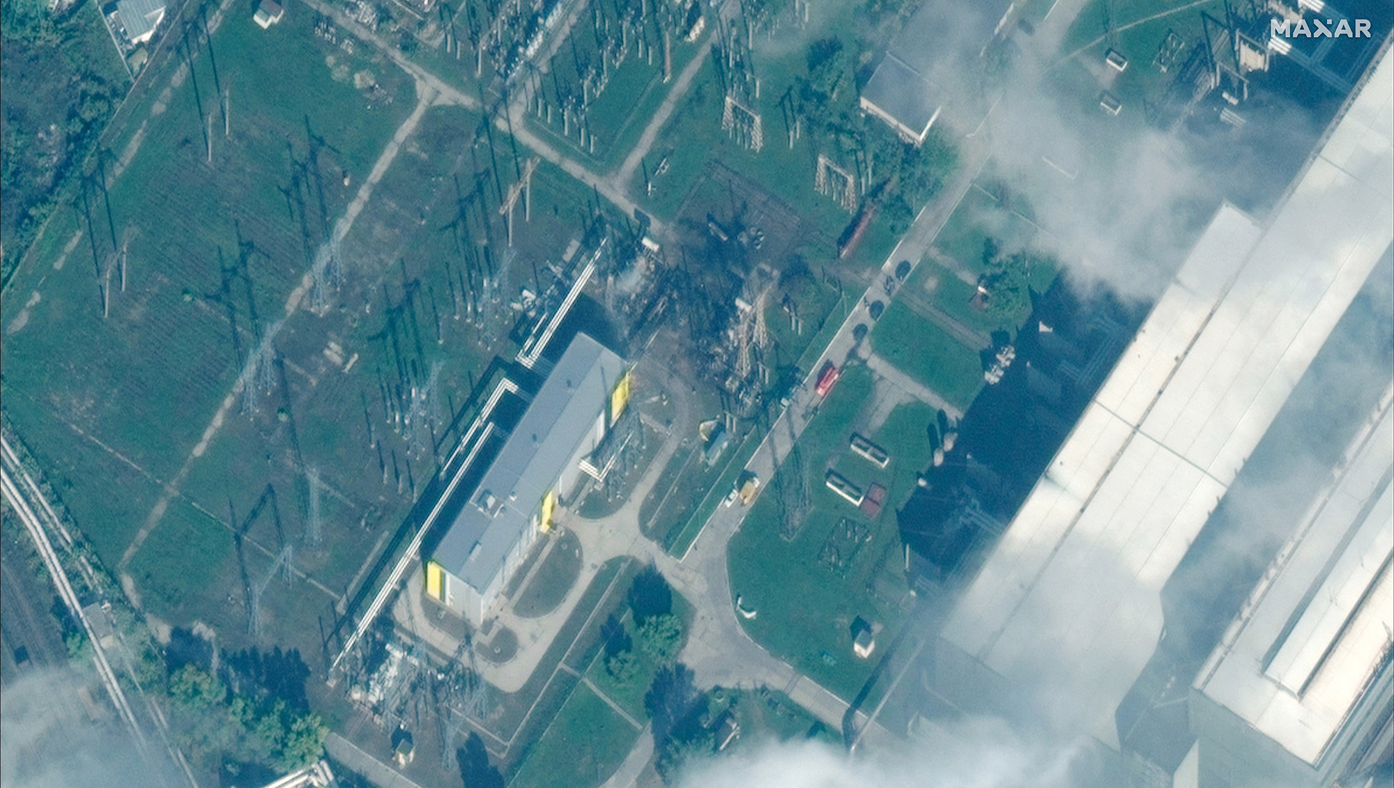 Satellite image showing damaged transformers at the Tets-5 power station, in Kyiv, Ukraine, on October 12.