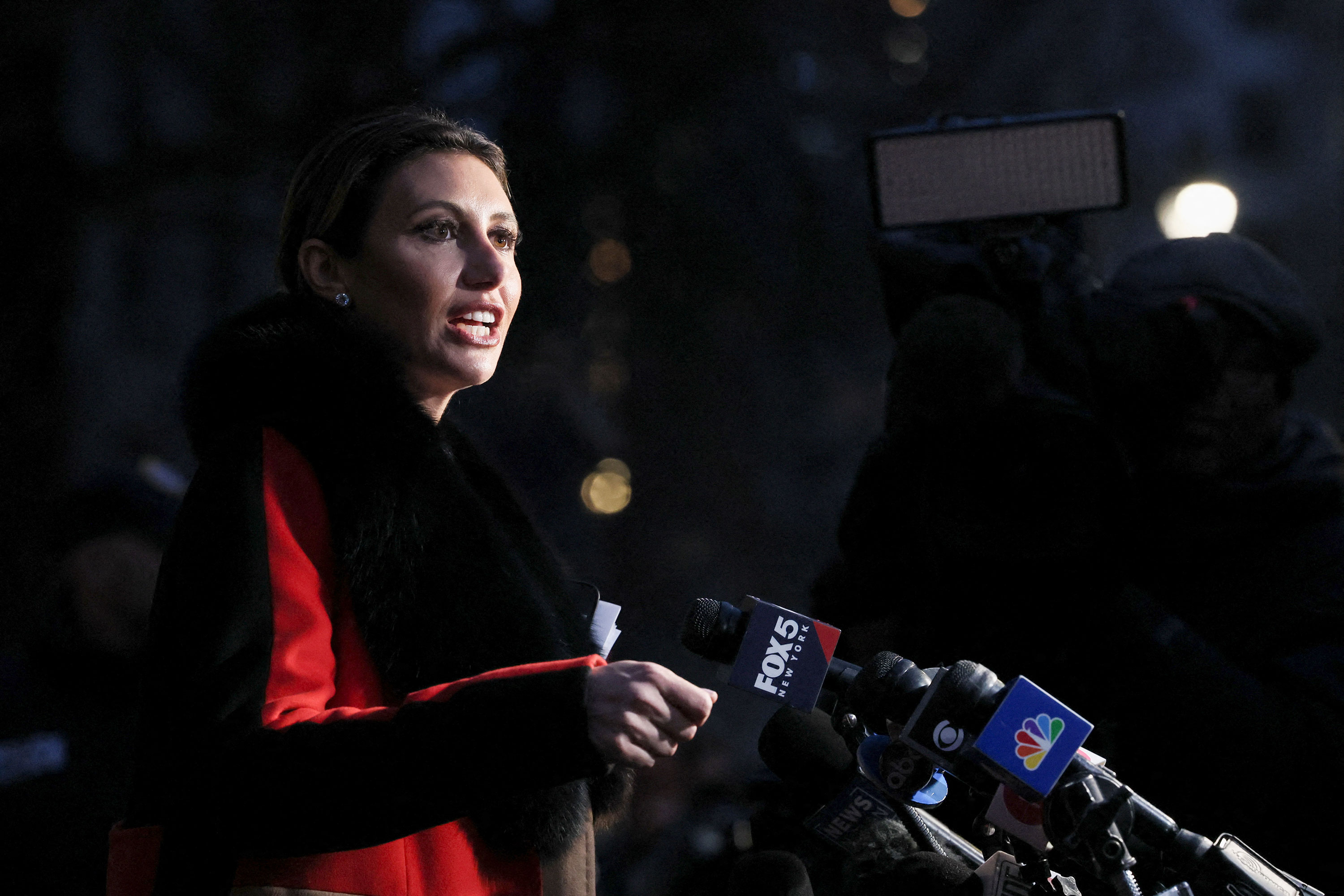 Alina Habba, Donald Trump's attorney, speaks outside the courthouse after the verdict on Friday. 